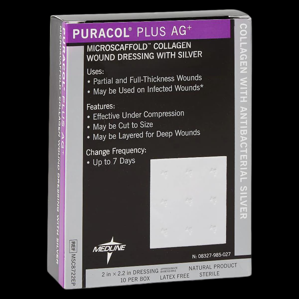 Puracol Plus AG+ Collagen Dressing, 2" x 2.2", Sterile, Highly Absorbent, Latex-Free - Puracol Plus Ag Collagen - Image 1