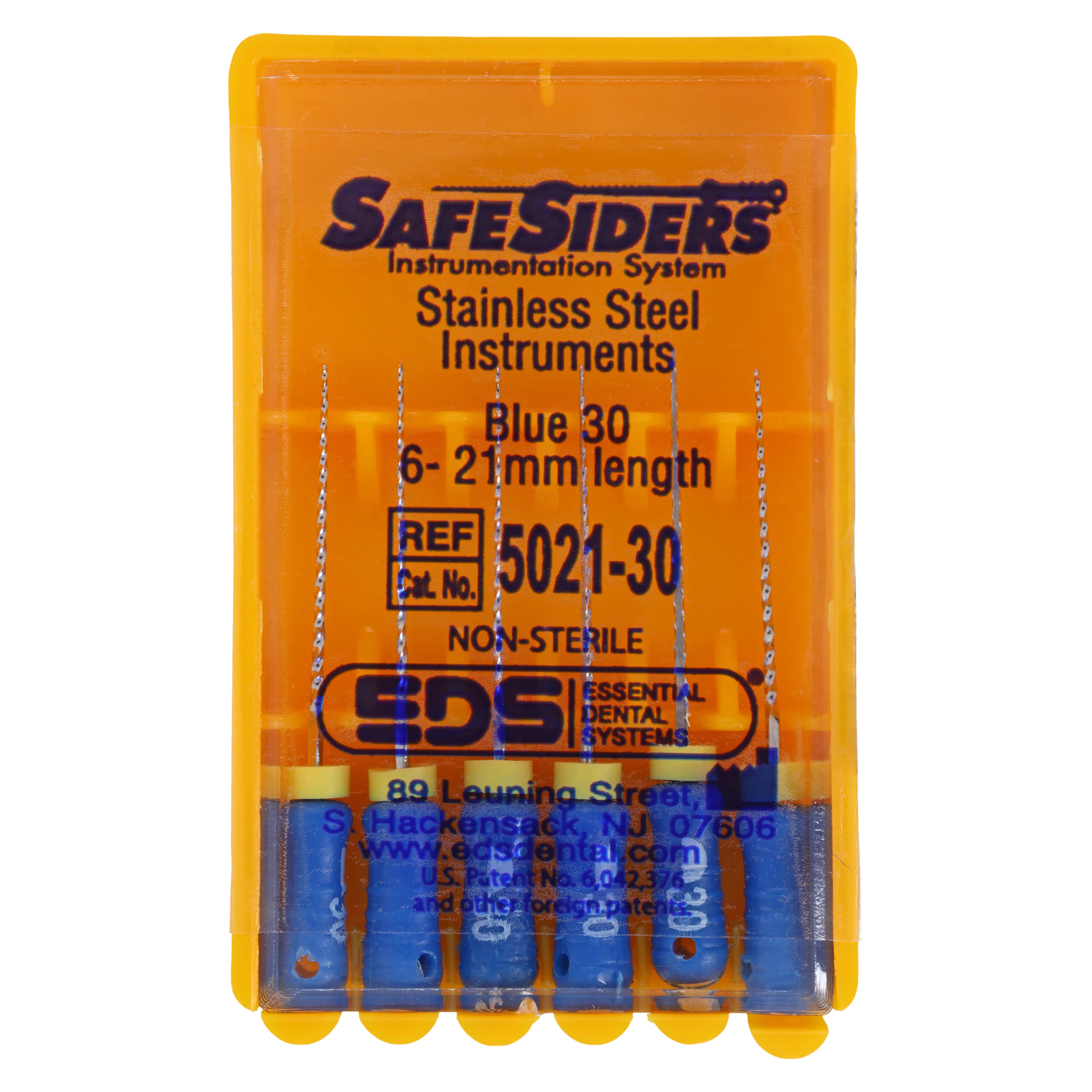 SafeSiders Endodontic Hand Reamers, 21 mm, 0.02 Taper, Size #30, Blue, Stainless Steel, 6/Pkg, 5021-30 - , 21 mm, 6/Pkg, #30, 02Taper, 5021-30 - Image 1