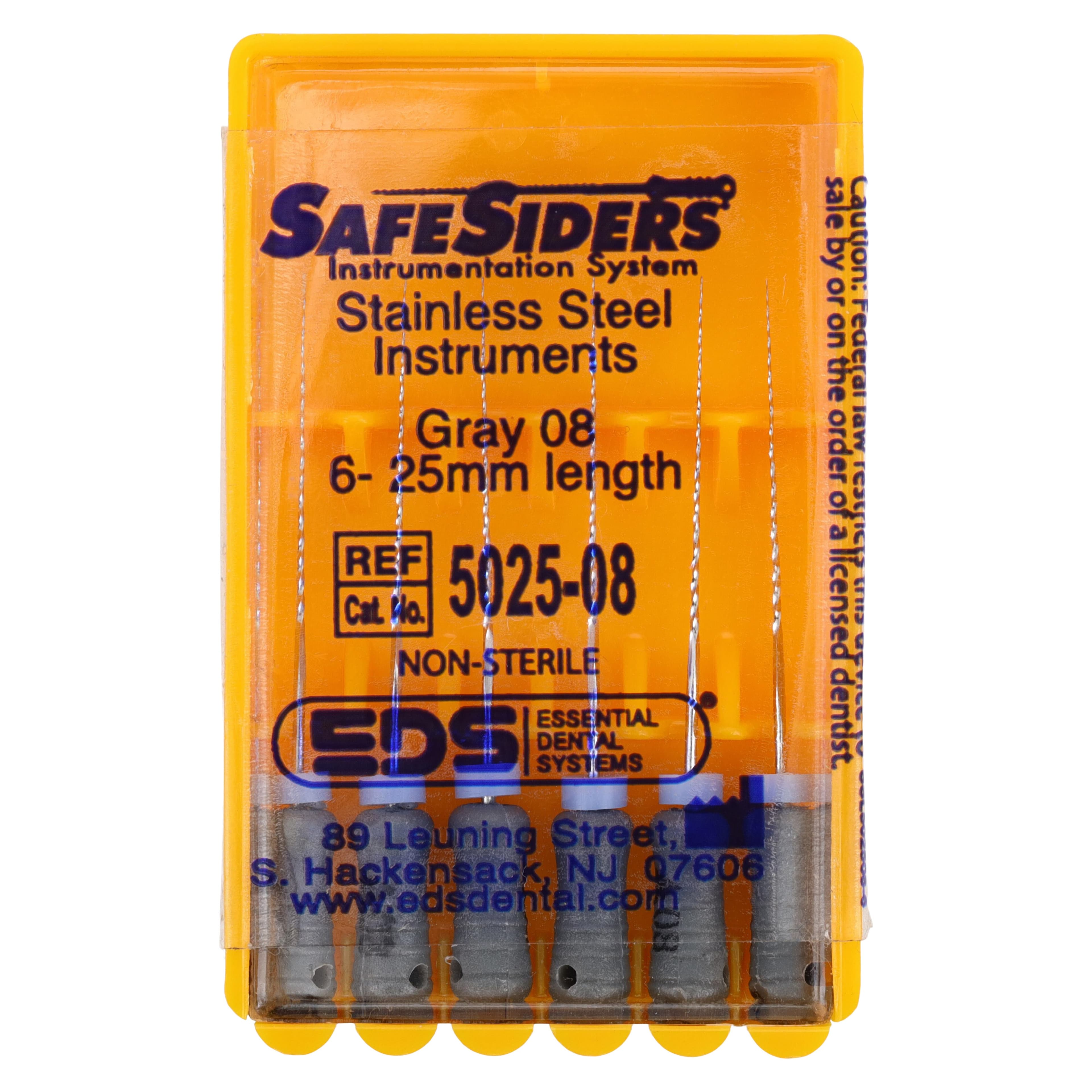 SafeSiders Endodontic Reamers, Stainless Steel, #08, 0.02 Taper, 25 mm, Grey, 6/Pkg, 5025-08 thumbnail 6