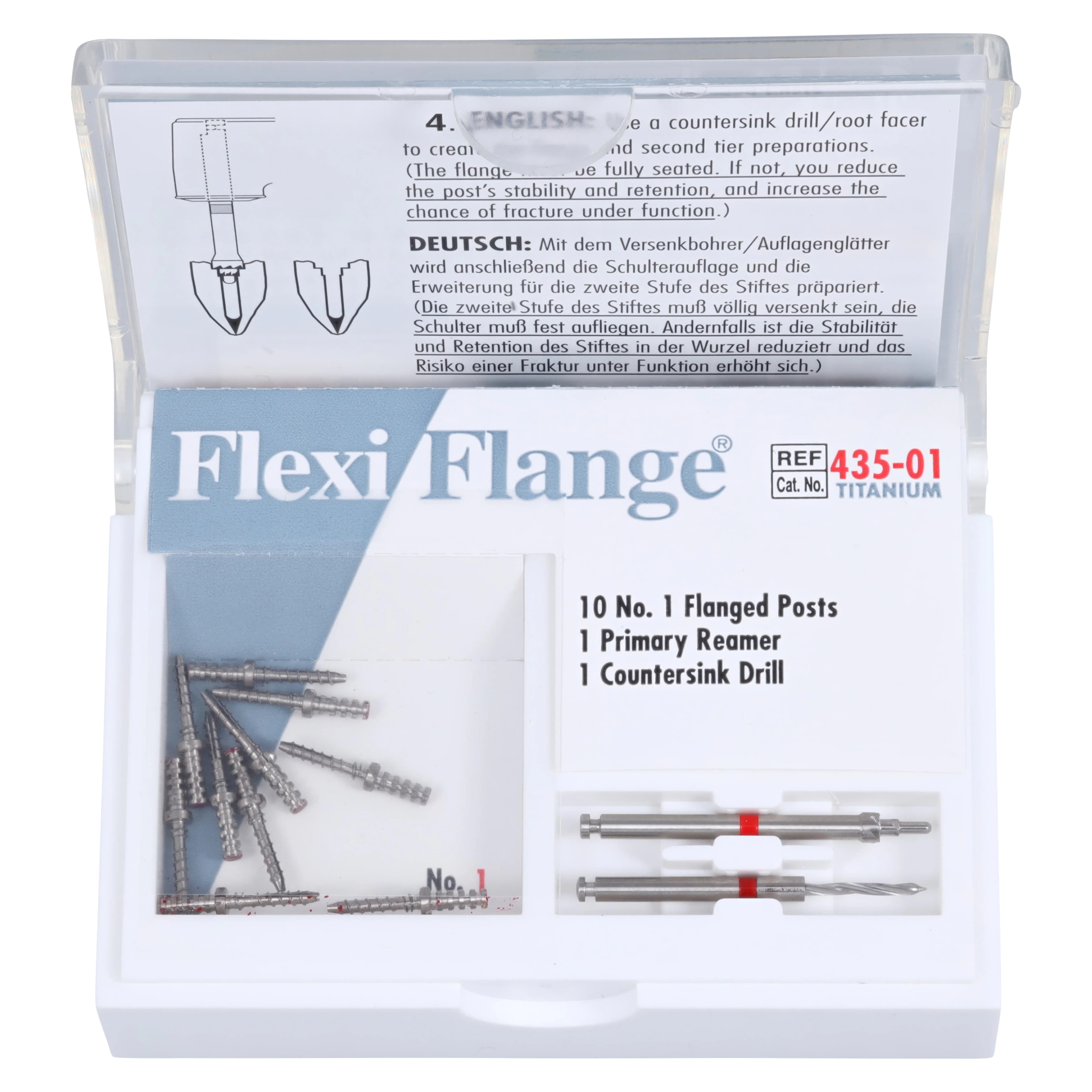 Flexi-Flange Post Titanium Refill Kit, Size 1 (Red), 10 Posts with Reamer and Countersink Drill, 435-01 - Titanium Post Refill Kit - Image 1