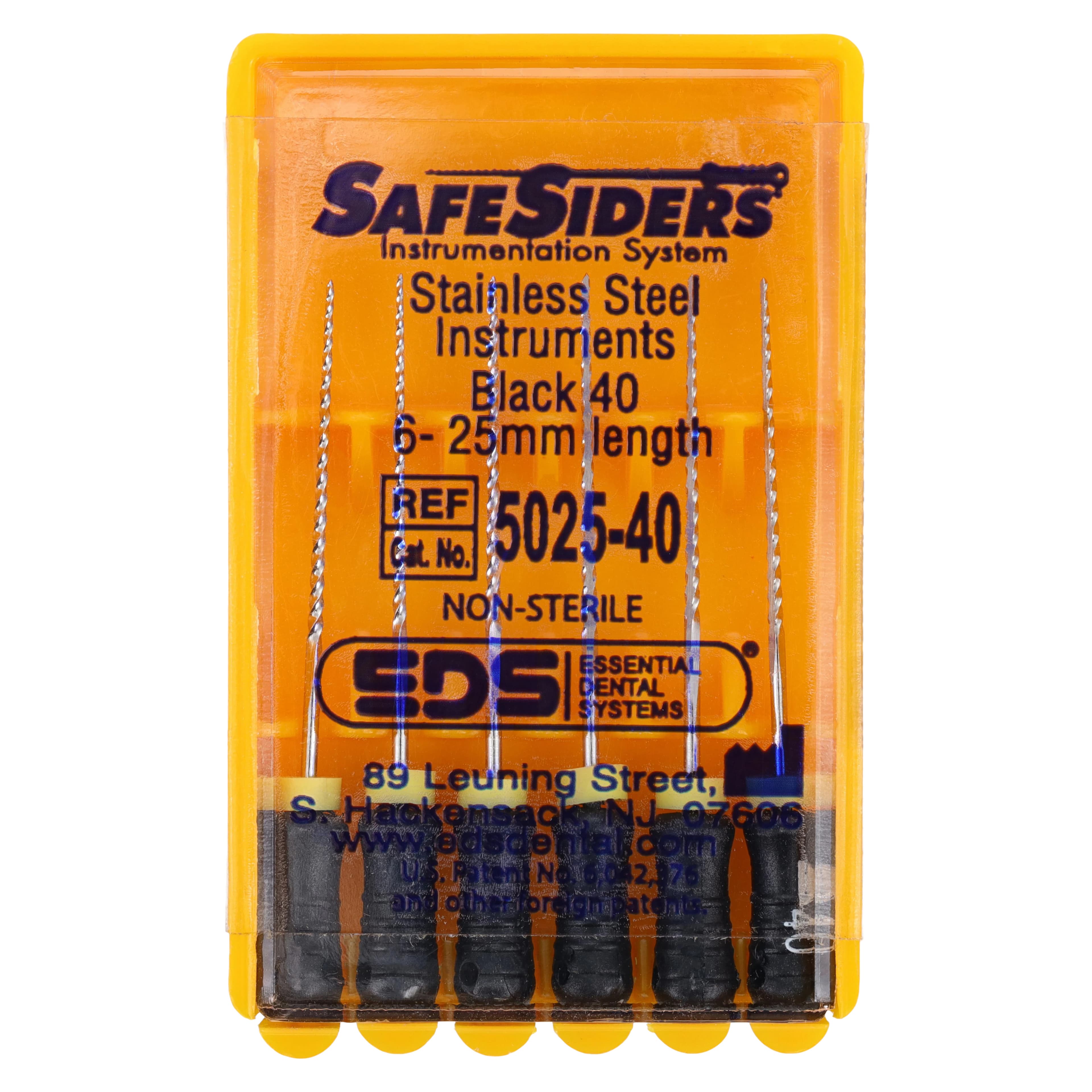 SafeSiders Endodontic Reamers, Stainless Steel, #40, 0.02 Taper, 25mm, Black, 6/Pkg, 5025-40 - SafeSiders Reamers - Image 1