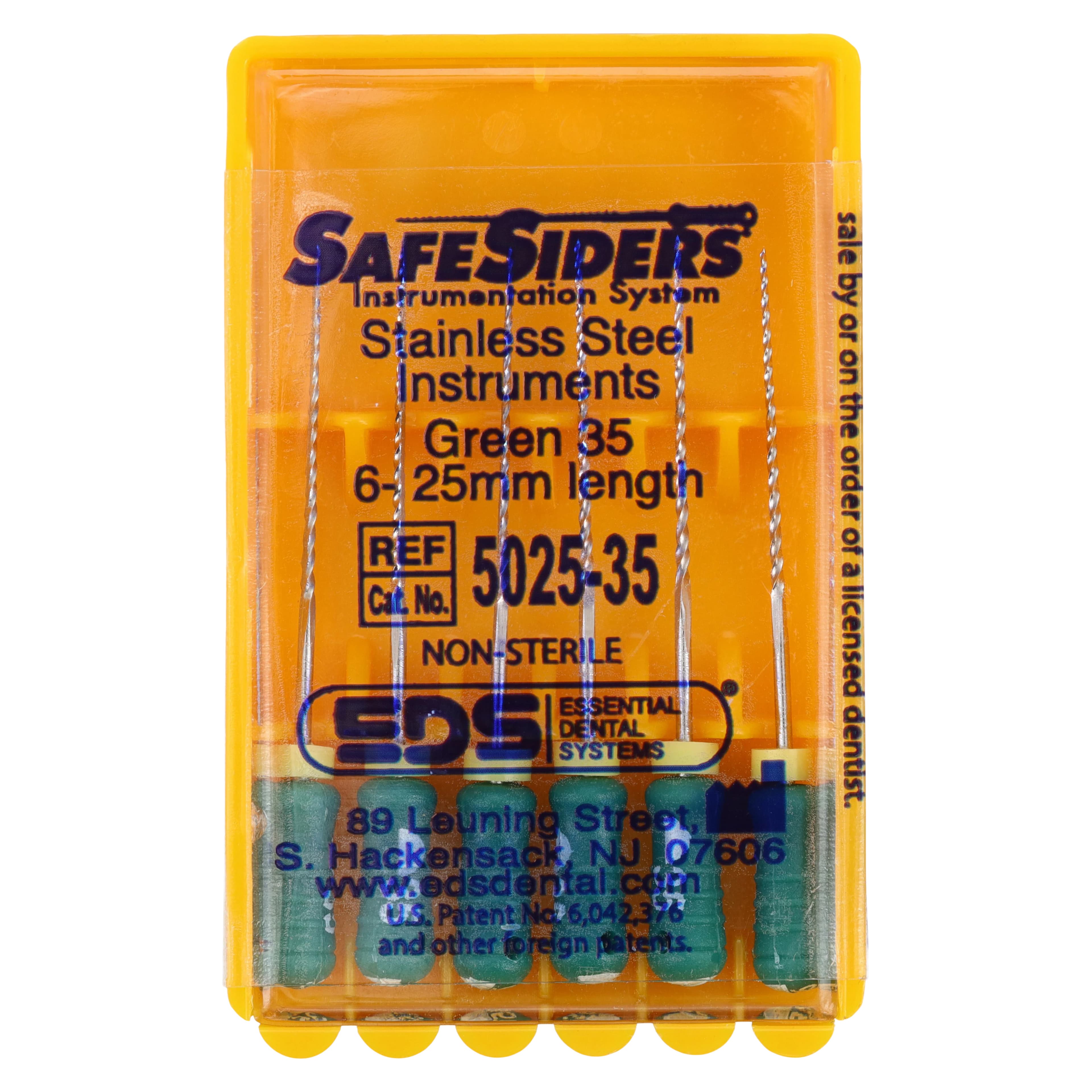 SafeSiders Endodontic Hand Reamers, #35, 25mm, 0.02 Taper, Stainless Steel, Green, 6/Pack, 5025-35 - SafeSider Reamers #35 25mm Green 6/Pack - Image 1