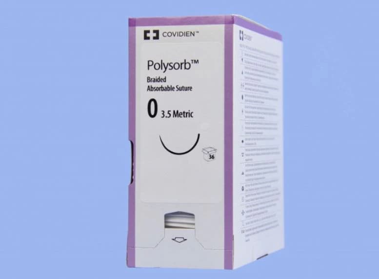 Medtronic Polysorb Absorbable Suture, Size 0, 27" Length, GS-11 Reverse Cutting 1/2 Circle Needle 37mm, Undyed, 36/Case - Suture Polysorb 0 27 UD GS-11 - Image 1