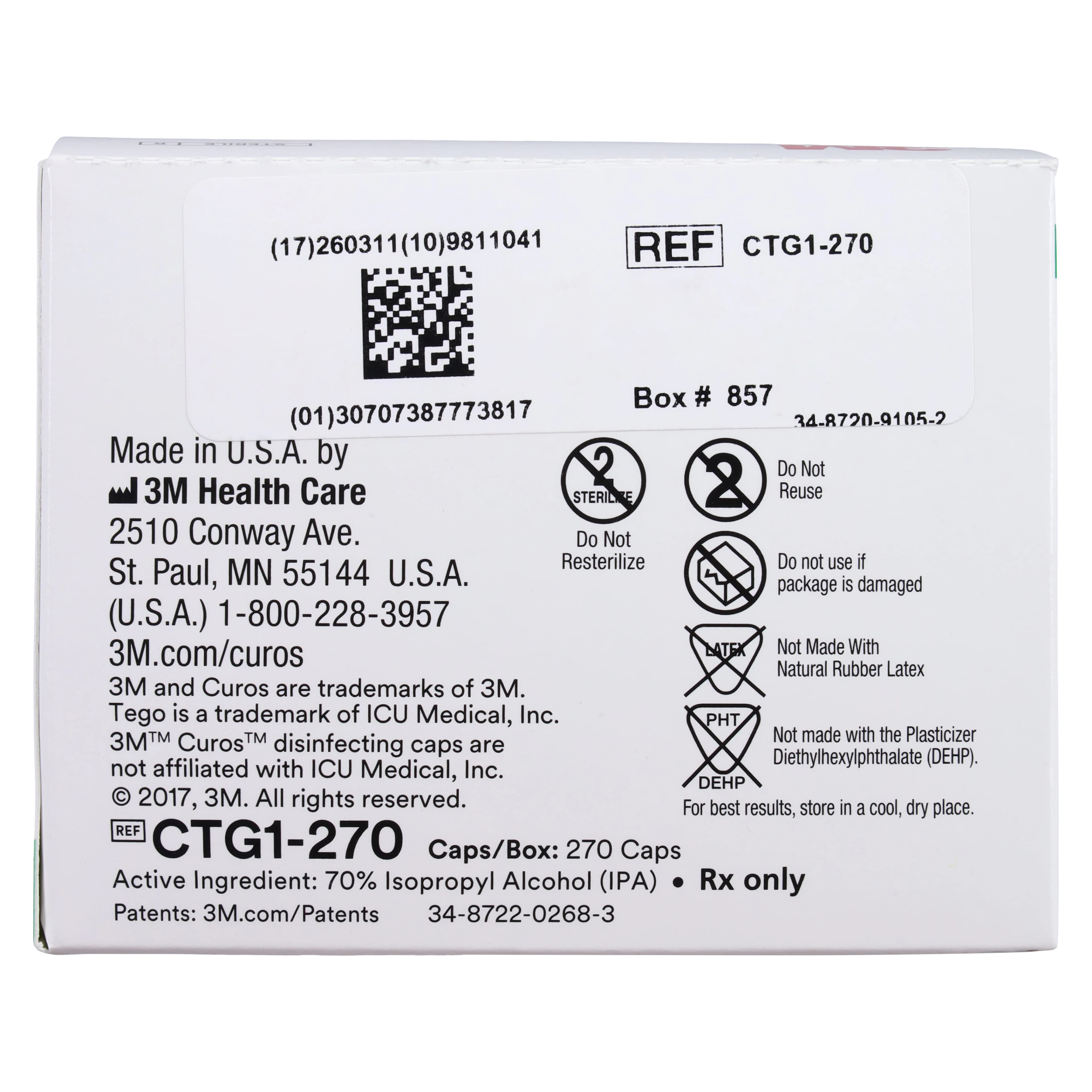 3M Curos Disinfecting Port Protector for Tego Needlefree Hemodialysis Connector, White, 270/Box, CTG1-270 thumbnail 7