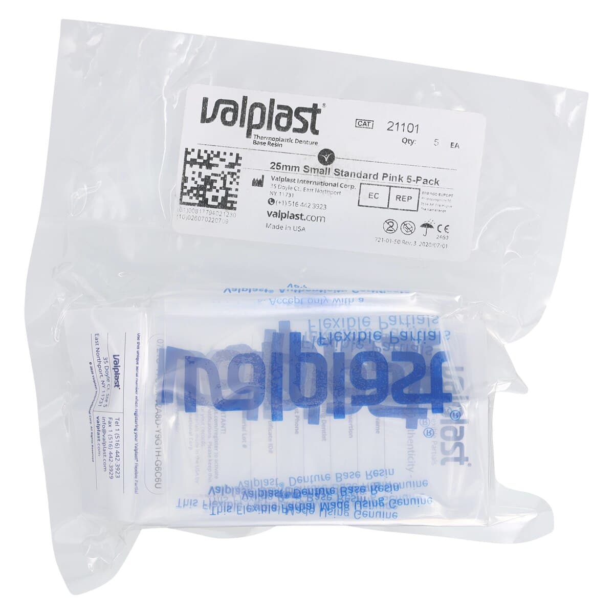 Valplast Flexible Denture Base Resin, Small Standard Pink, 25mm, Pack of 5 - VALPLAST Resin Small Standard Pink 25mm Pack of 5 - Image 1