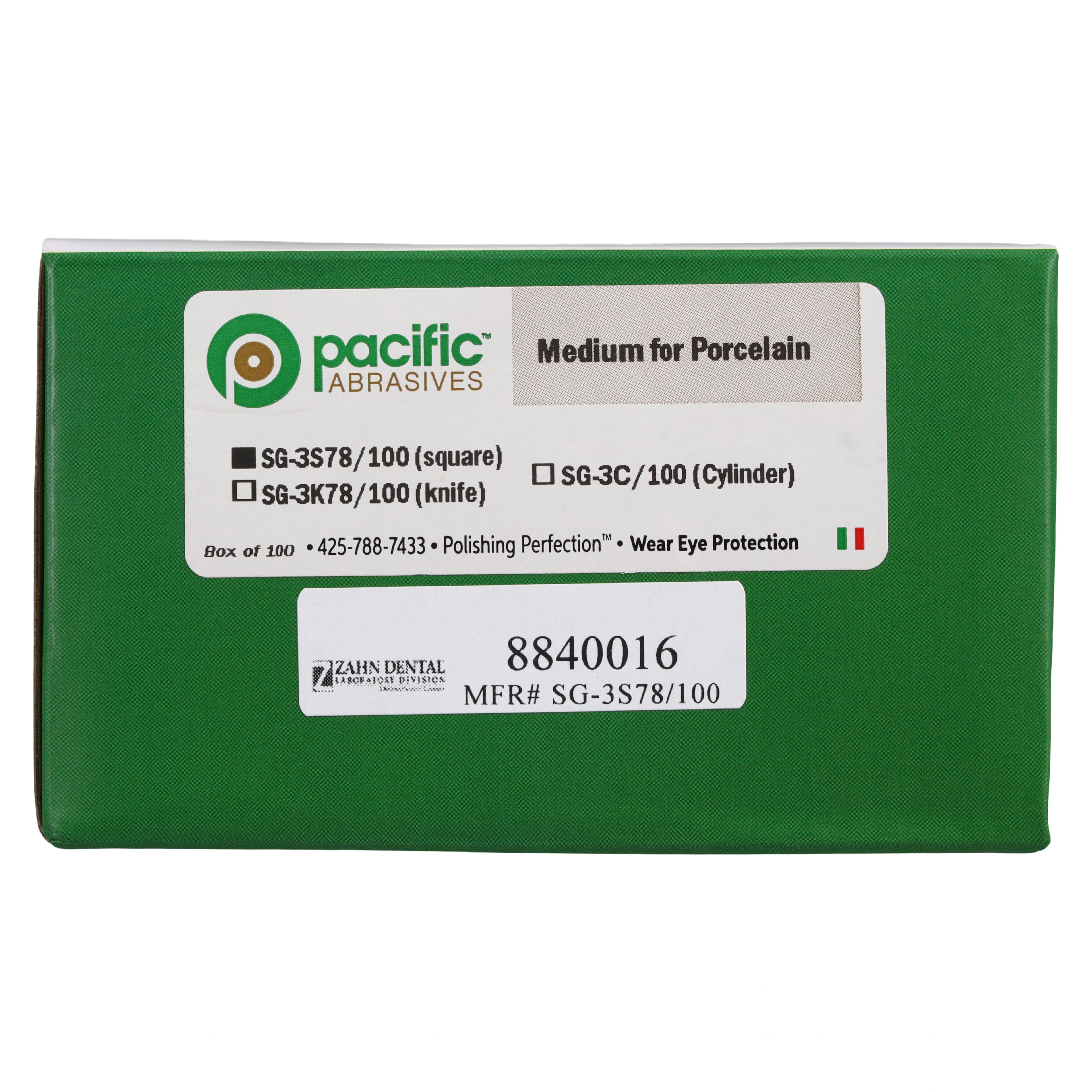 Pacific Abrasives Porcelain Polishers Square, Silicone Carbide, Light Blue, Medium, 7/8" x 1/8", 100/Box thumbnail 4