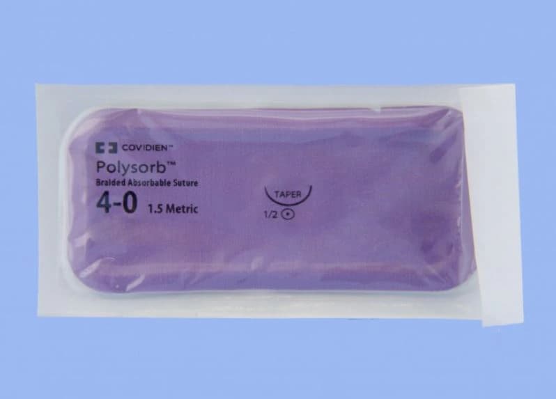 Medtronic Polysorb Absorbable Suture, 4-0, 30", V-20 Taper Point 1/2 Circle Needle 26mm, Coated Violet, 36/Case - Polysorb 4-0 30 V-20 Ndl - Image 1