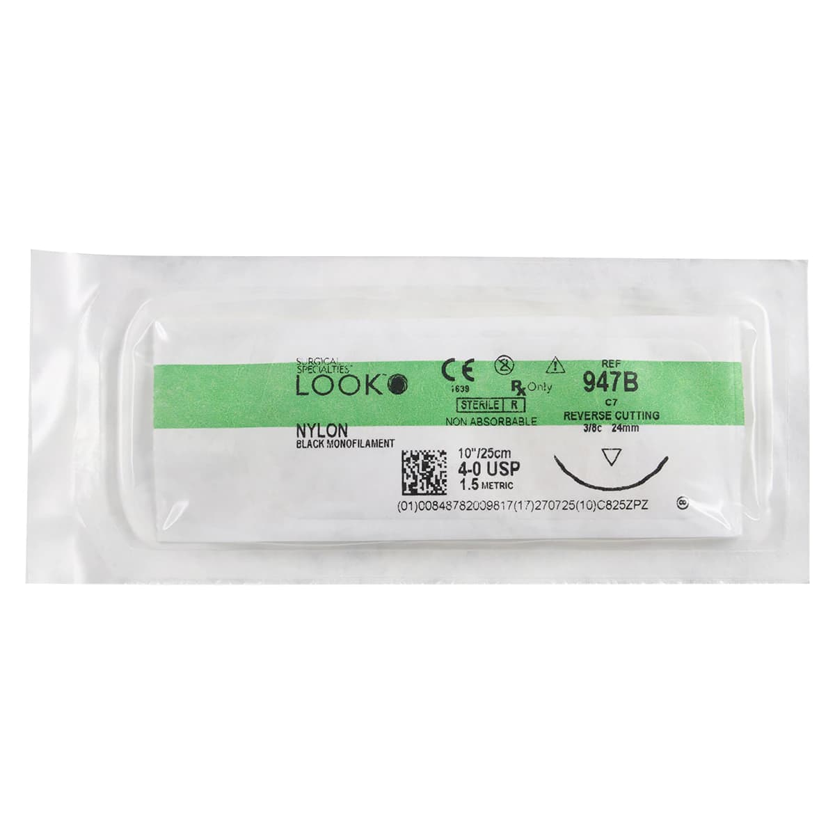 Sharpoint Suture Nylon Monofilament 4-0, 10" (25cm), Non-Absorbable, Black, DS-24 Precision Reverse Cutting 3/8 Circle Needle 24mm, 12/Box thumbnail 3