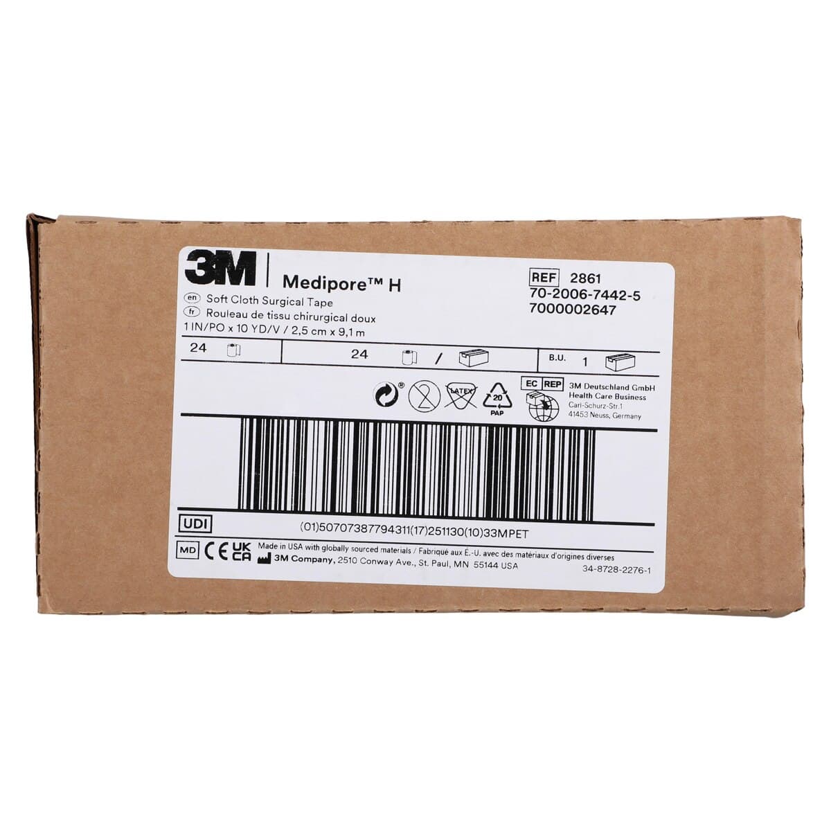 Medipore H Surgical Tape, Soft Cloth, Polyester/Elastic, 1" x 10 yd, White, Non-Sterile, 24/Box thumbnail 3