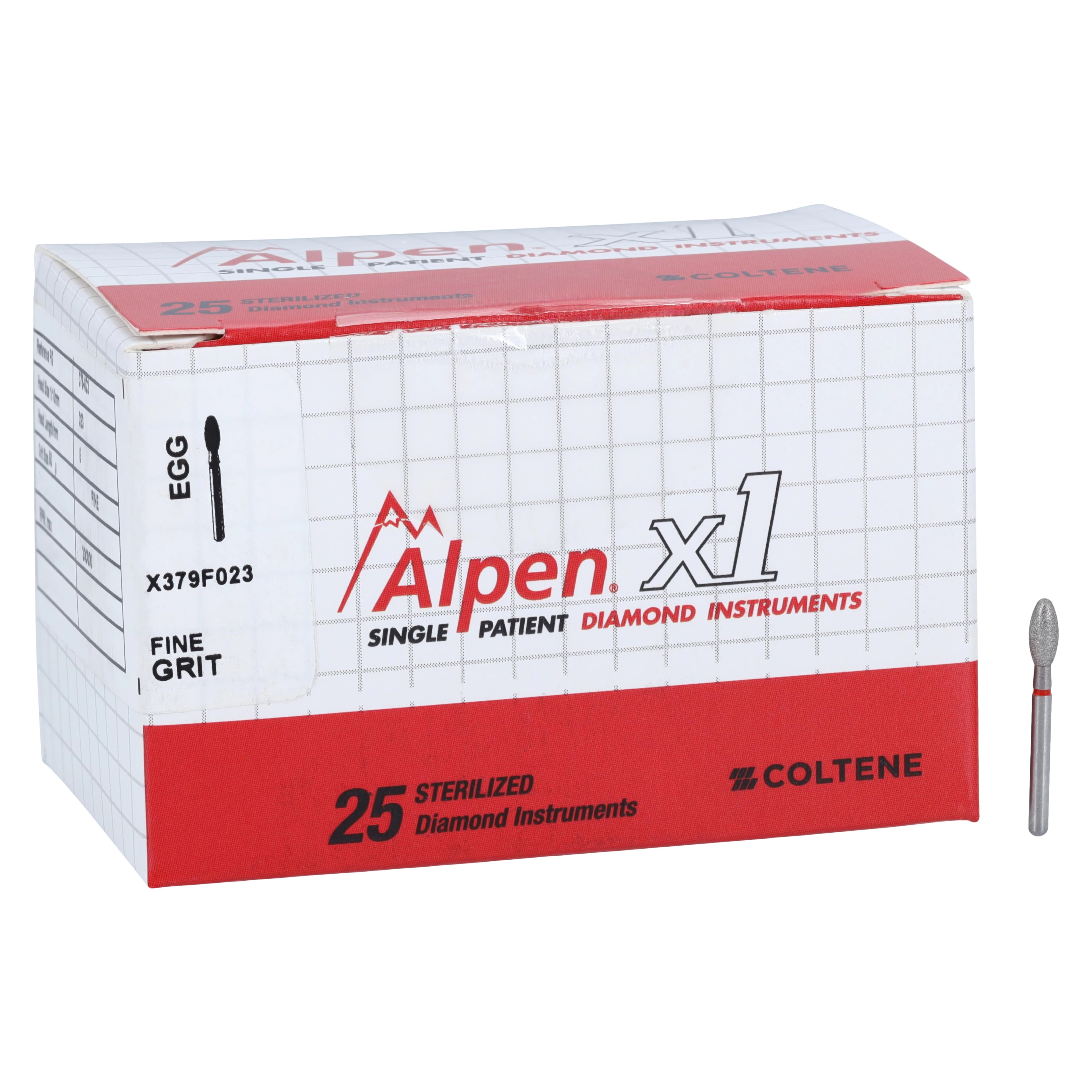 Alpen X1 Diamond Single Use Bur, FG, Egg, #379-023F, Fine, Red, 2.3 mm, 25/Pk, X379F023 thumbnail 4