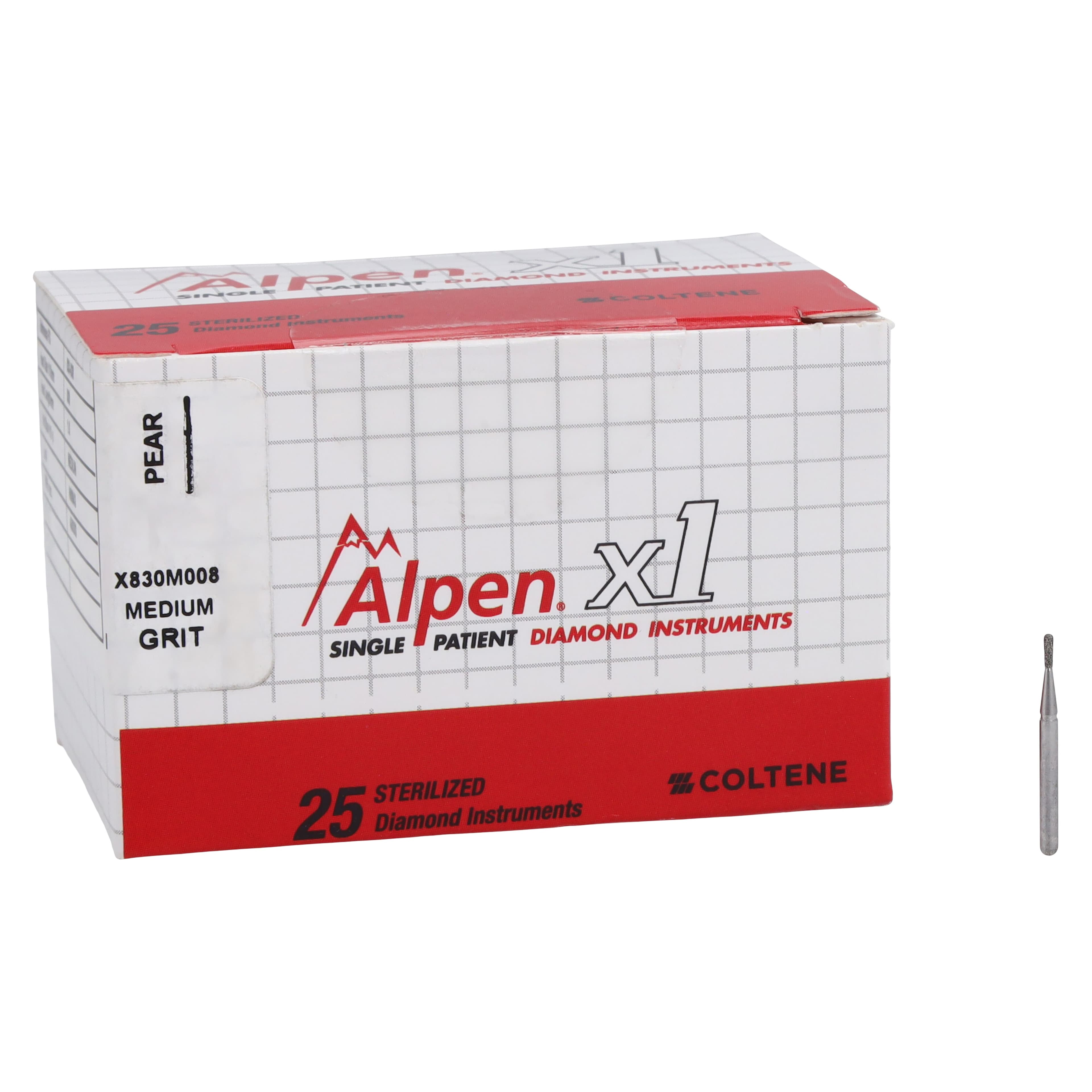 Alpen x1 Single-Use Diamond Bur, FG, Pear, #830-008M, Medium Grit, Gray, 25/Pk, X830M008 thumbnail 4