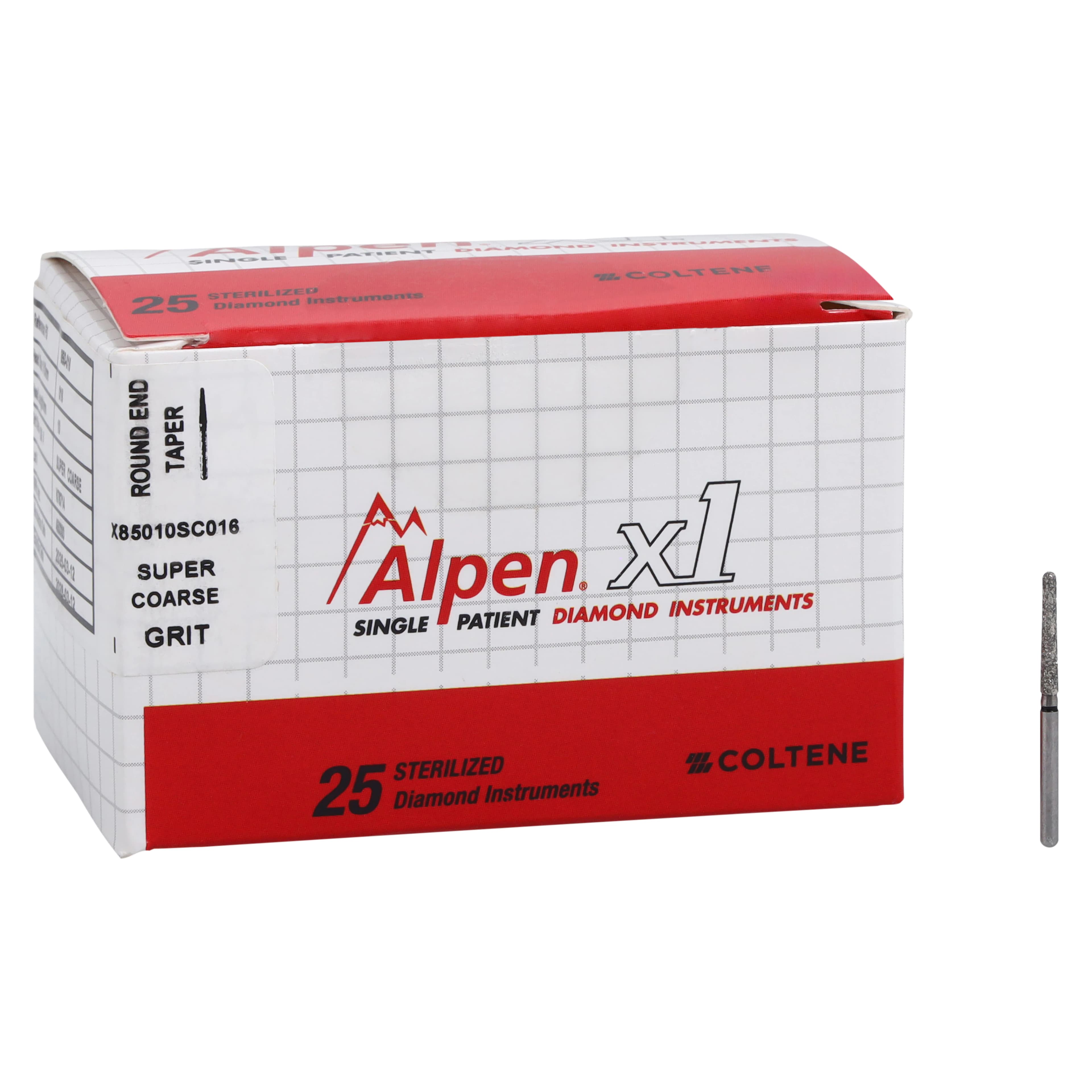 Alpen X1 Diamond Single-Use Bur, FG, #850-016SC, Tapered Round End, Super Coarse, Black, 1.6 mm, 25/Pk, X85010SC016 thumbnail 4