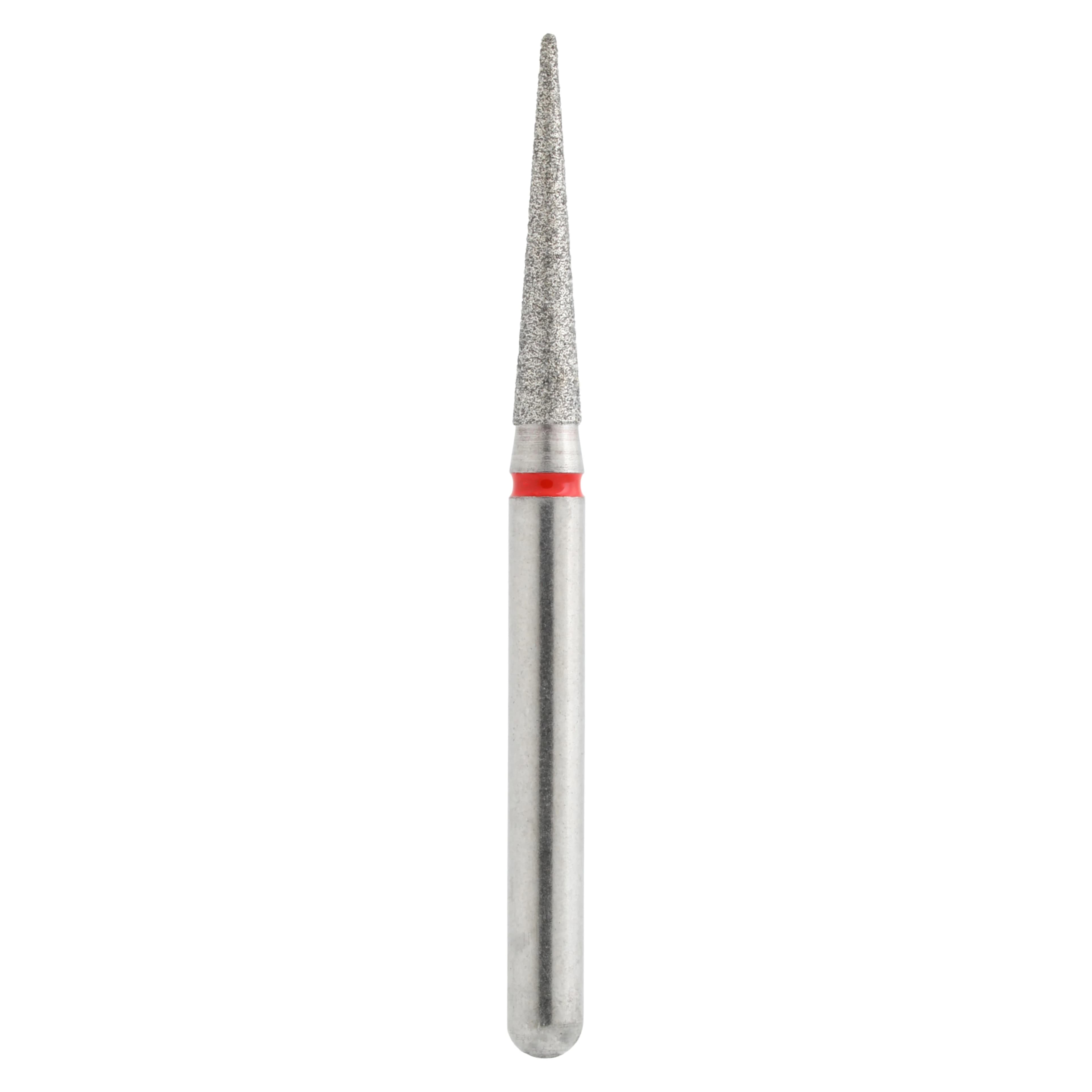 Alpen X1 Single-Use Diamond Bur, FG, #858-014F, Cone Pointed End, Fine Grit, Red Ring, 1.4 mm Diameter, 8.0 mm Length, 25/Pk, X858F014 - Alpen X1, Diamond Single Use Burs, FG, # 858-014F, Cone Pointed End, Fine, Red, 25/Pk, X858F014 - Image 1