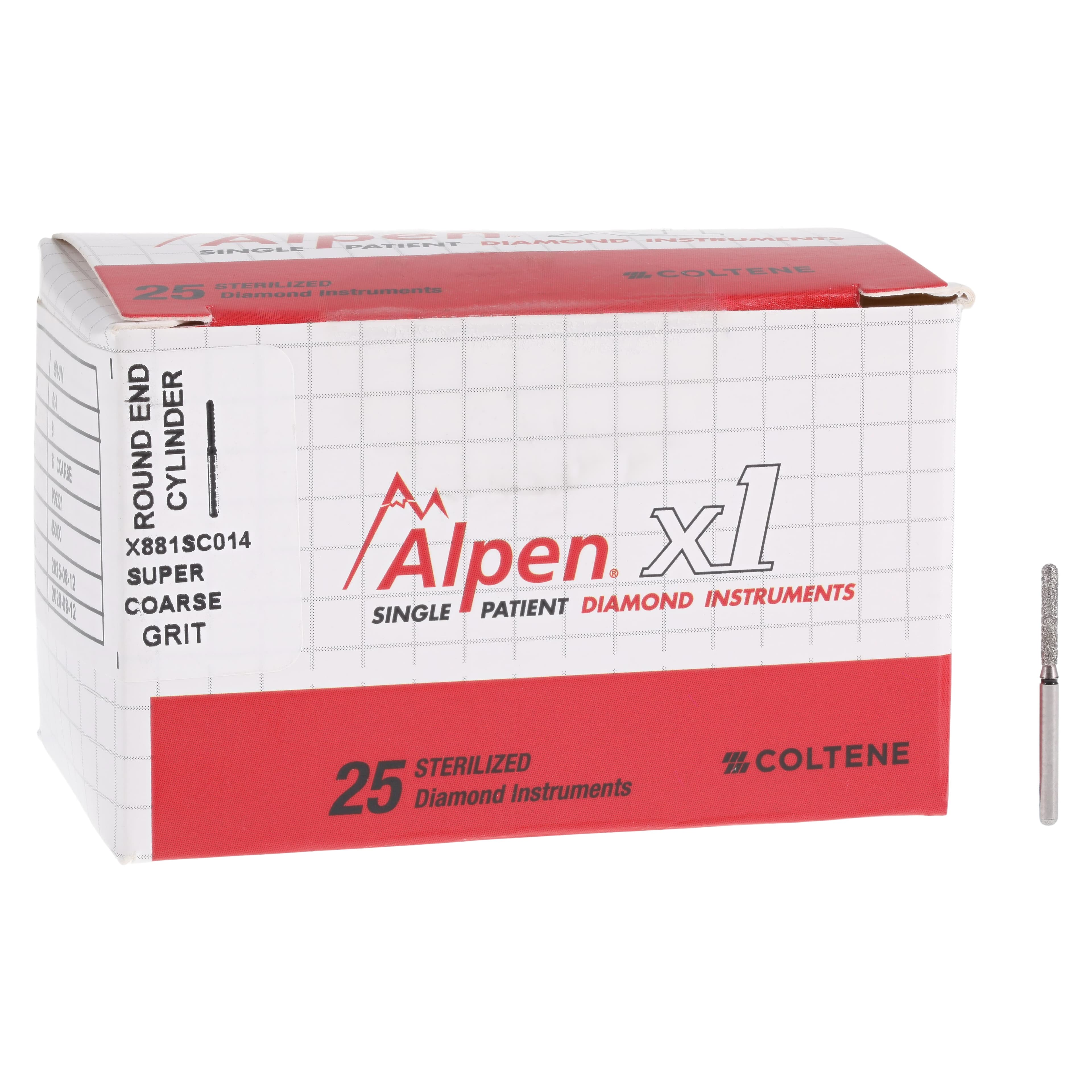 Alpen X1 Single-Use Diamond Bur, FG, #881-014SC, Cylinder Round End, Super Coarse, Black, 1.4 mm Diameter, 8.0 mm Length, 25/Pk, X881SC014 thumbnail 4