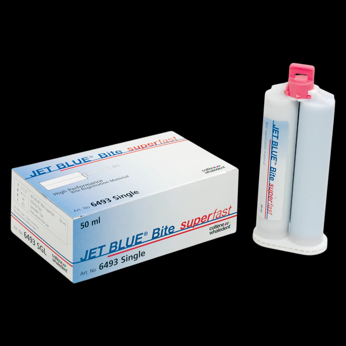 Coltene Jet Blue Bite Bite Registration Vinylpolysiloxane, Super Fast Set, 50 mL Cartridge, Single Pack (C6493) - Jet Blue Bite Bite Registration Vinylpolysiloxane Super Fast Set 50 mL Single Pack - Image 1