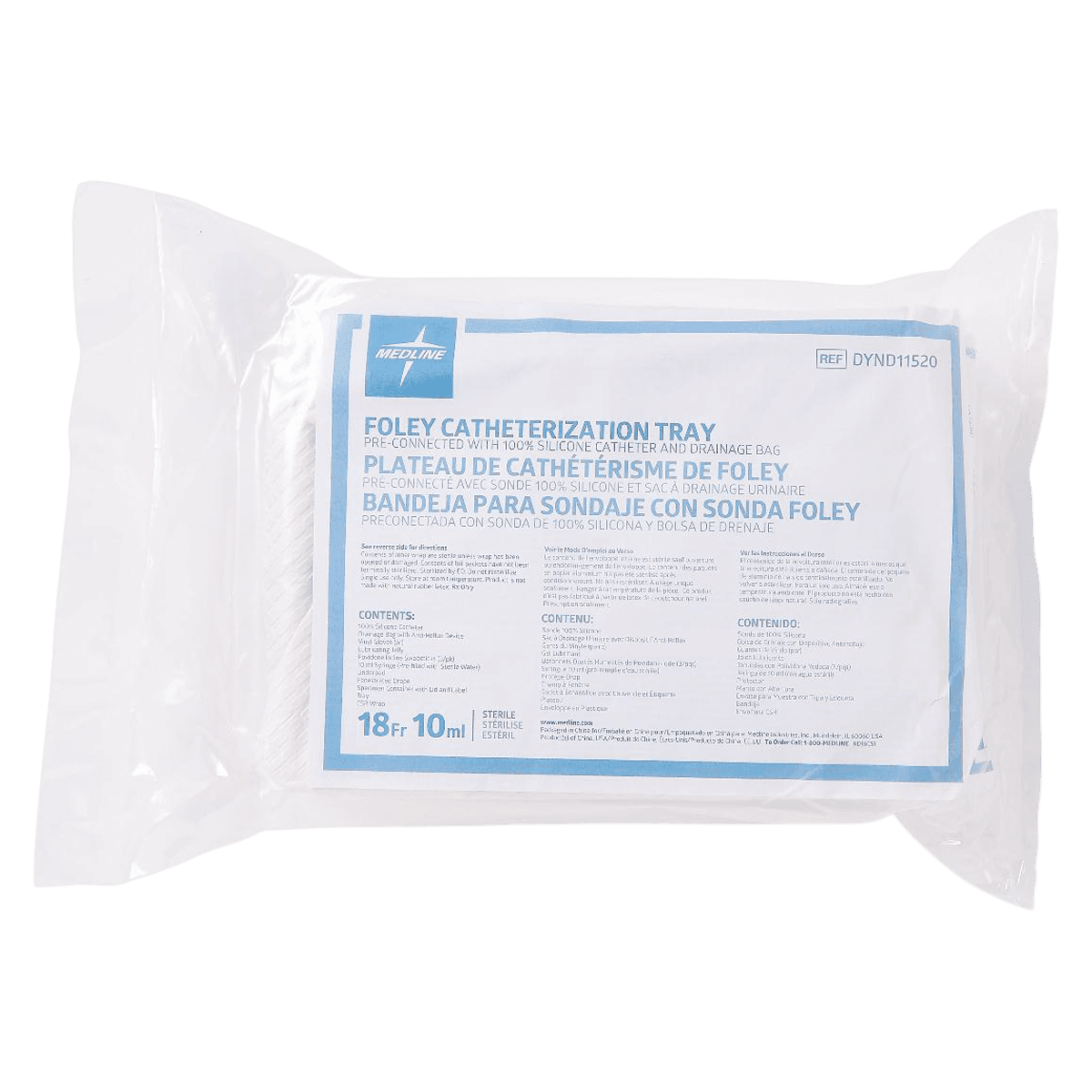Medline Foley Catheter Tray, 100% Silicone, 18Fr, 5-10mL Balloon Capacity, 5cc - Foley Tray 100%Sil 5-10Ml 5cc - Image 1