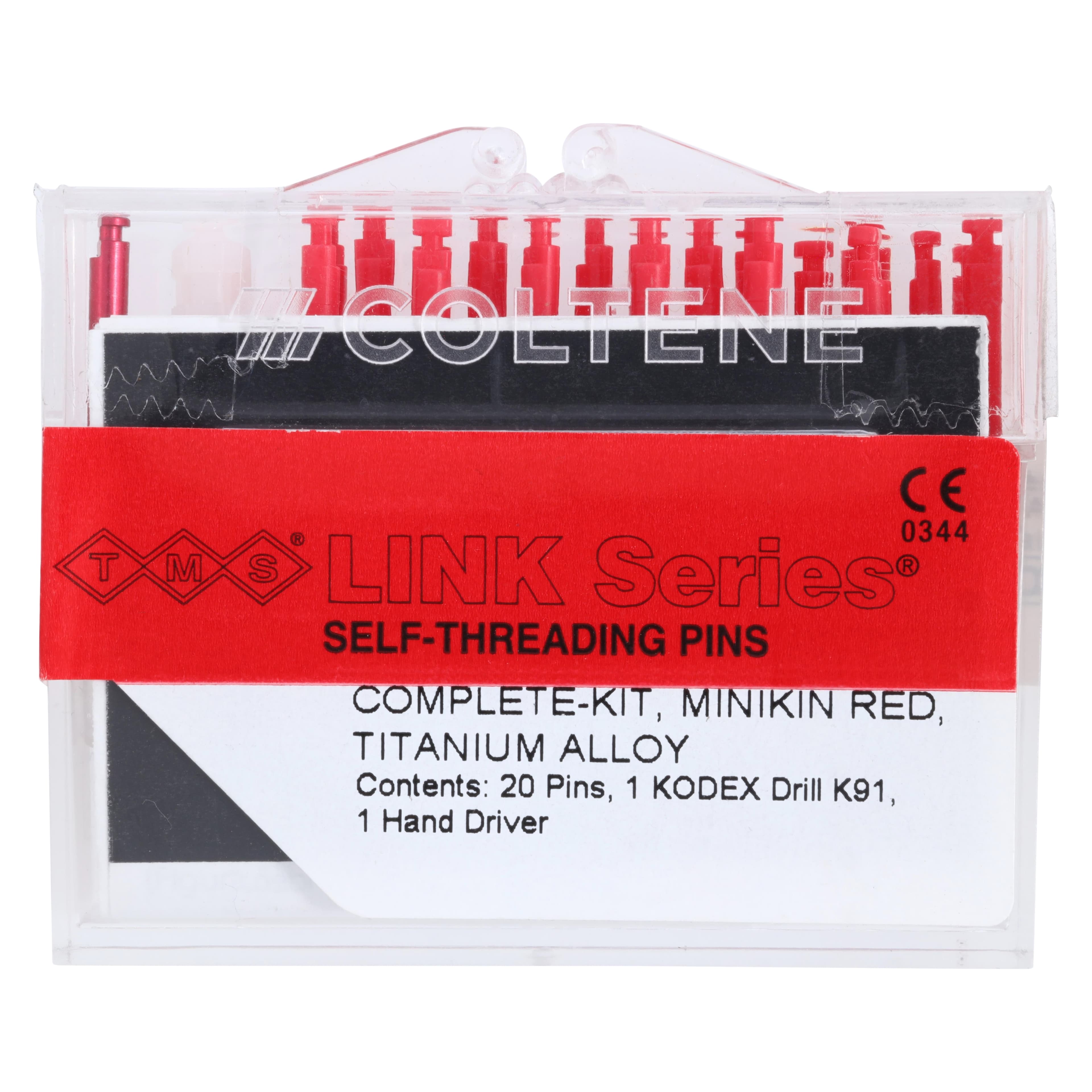 TMS Link Series Minikin Red Complete Kit, Single-Shear Titanium Alloy Pins, 0.017" (0.425 mm), 20 Pins with Kodex Drill K91 and Universal Hand Driver, L-811 - Thread Mate System Link Pins, Single-Shear, Titanium Alloy, Minikin Kit, 0.017", Red, 1/Pk, L811 - Image 1