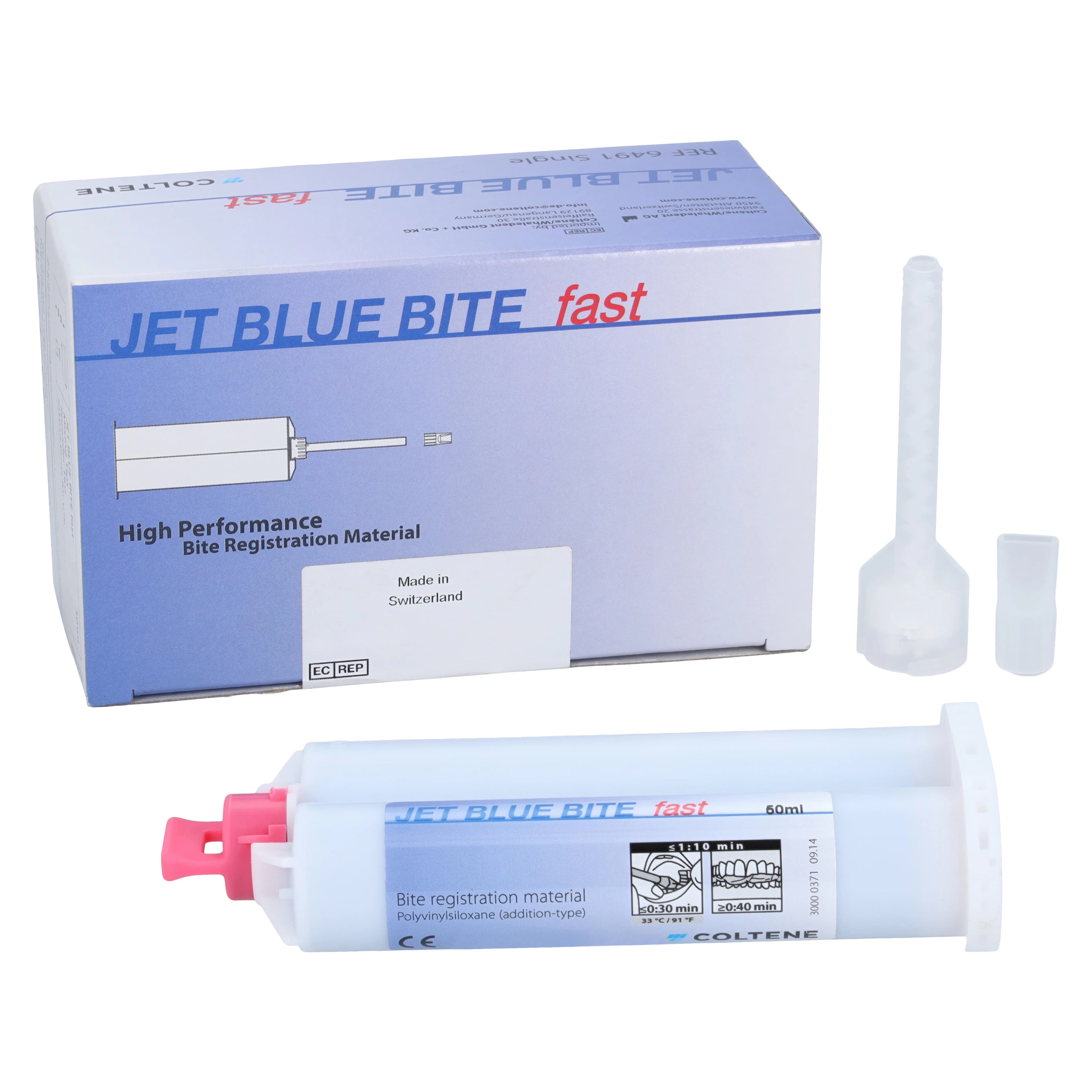 Coltene Jet Blue Bite Bite Registration Vinylpolysiloxane, Fast Set, 50 mL Cartridge, Single Pack, C6491 - Jet Blue Bite Bite Registration Vinylpolysiloxane Fast Set 50 mL Single Pack - Image 1