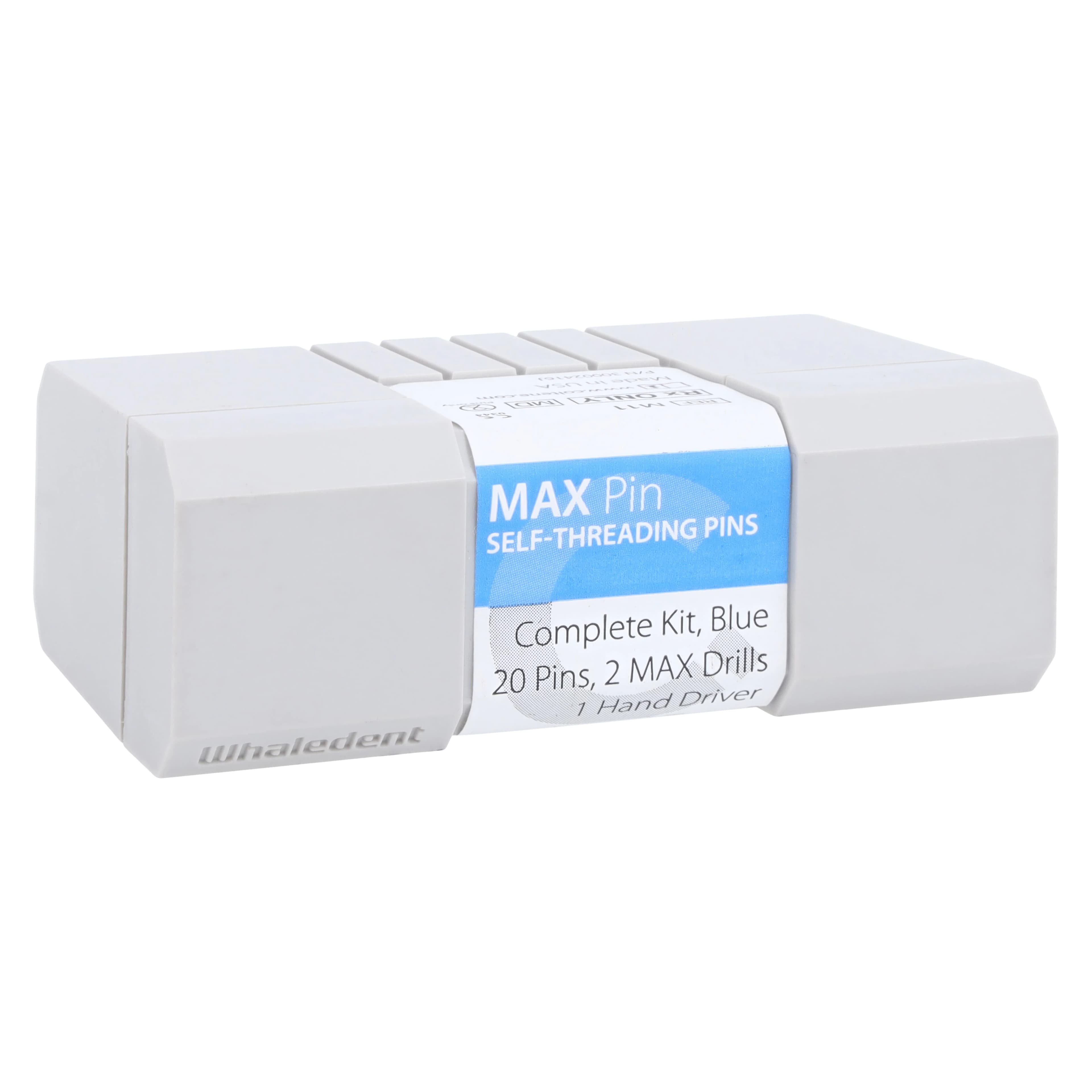Max M-11 Restorative Pins Complete Kit, Titanium Alloy, Blue, 0.017"/0.425 mm, 20 Pins with 2 Drills & Hand Driver - MAX Restorative Pins Complete Kit Blue .017 '' / .425 mm US 20 pcs - Image 1