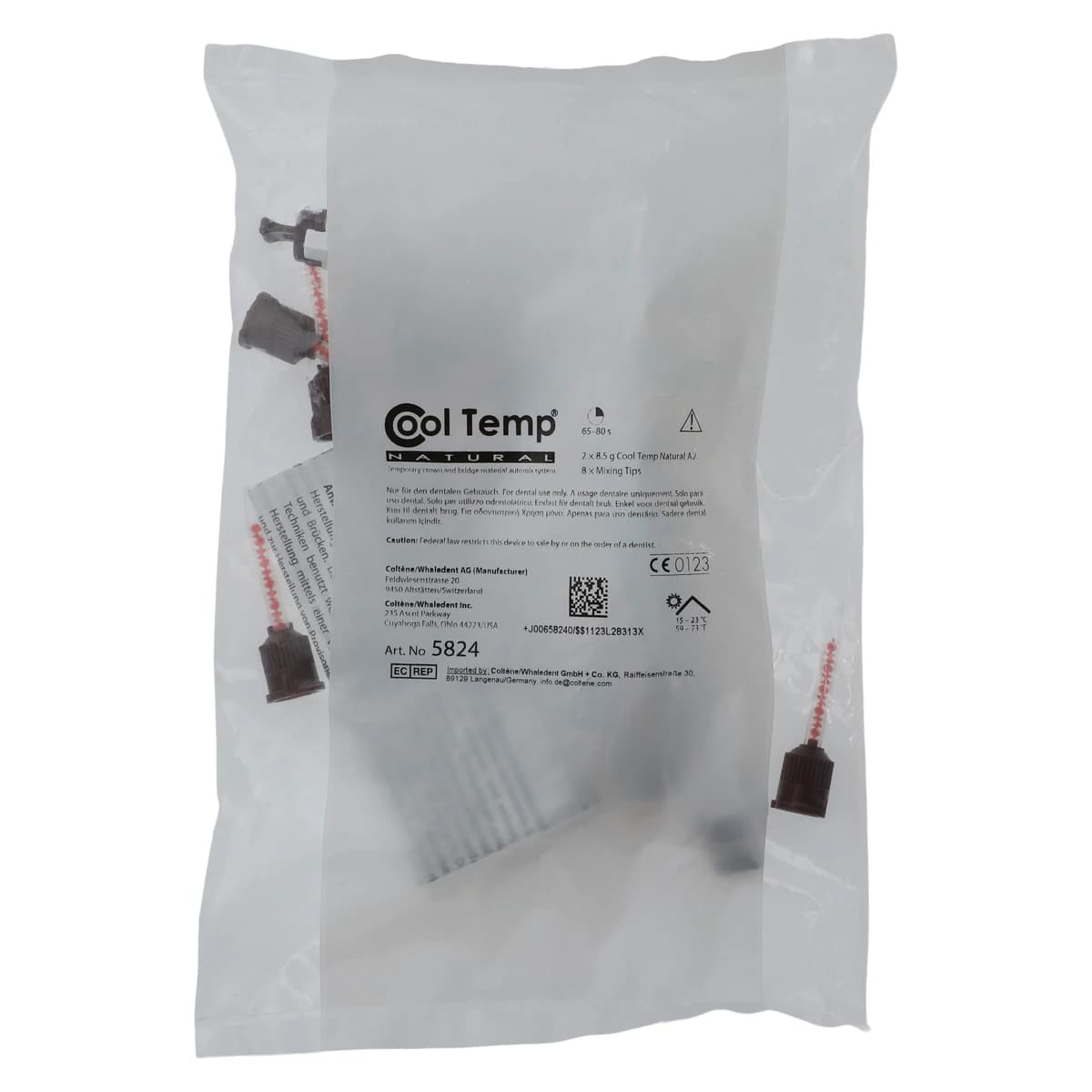 Cool Temp Natural Automix Temporary Crown & Bridge Material Syringe Refill, Shade A2, 2 x 5 mL Syringes with Mixing Tips, 5824 - Syringe Refill, 5 ml, 2/Box, A2, 5824 - Image 1