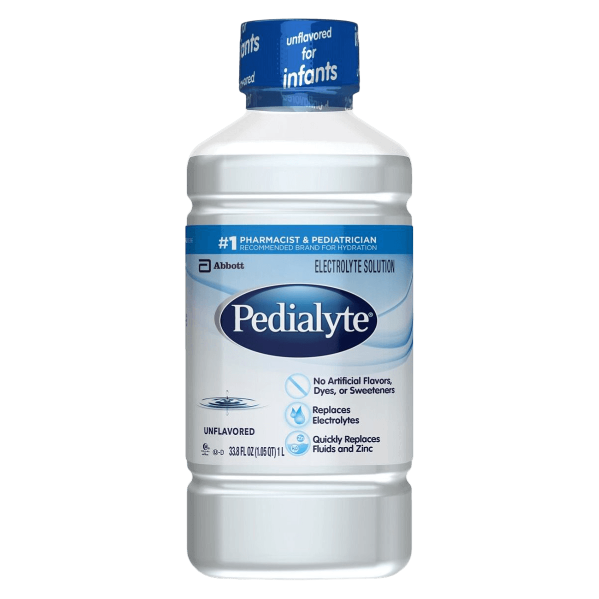 Pedialyte Unflavored Electrolyte Solution, 33.8 oz Bottle, 8/Case - Pedialyte Unflavored Retail - Image 1