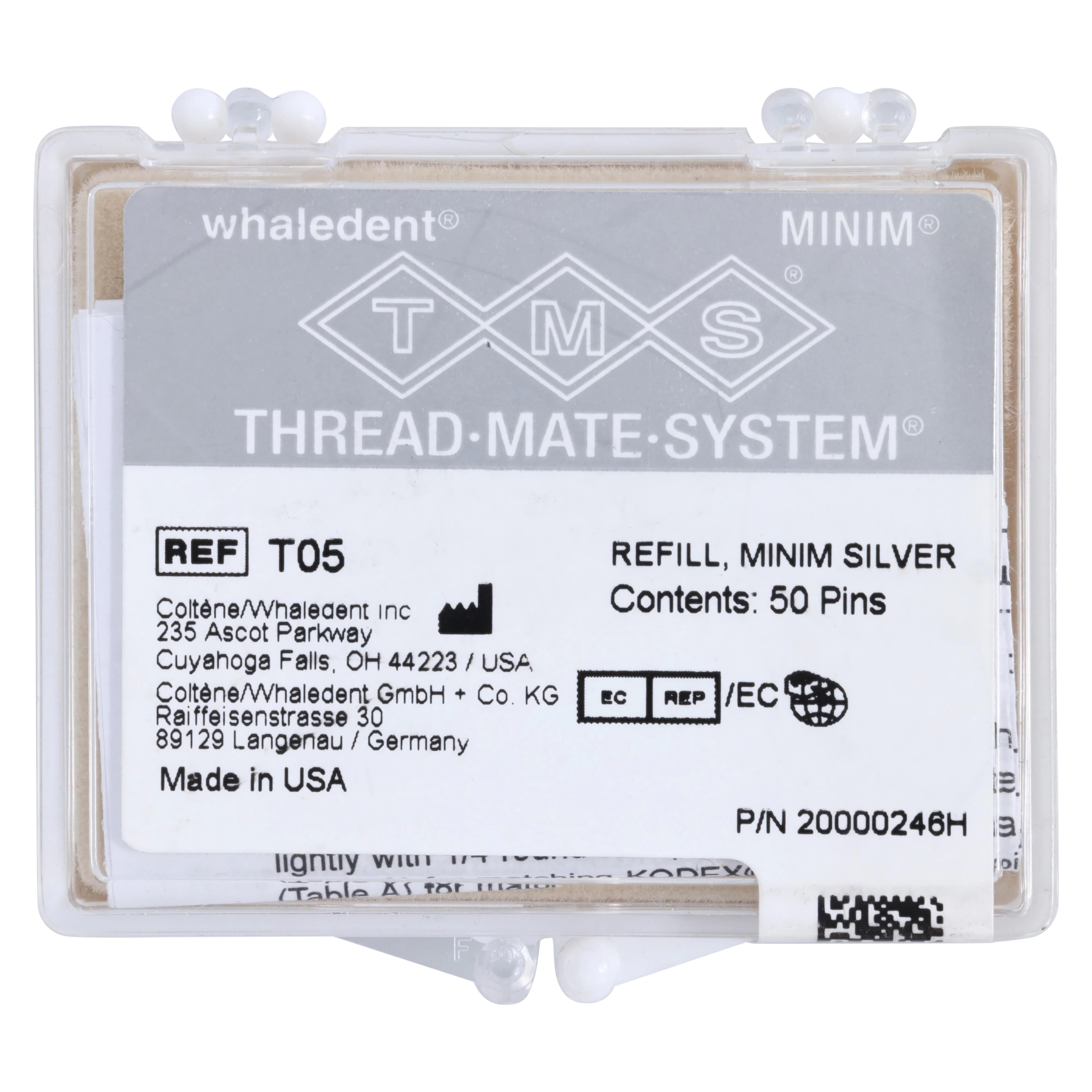 Coltene TMS Thread Mate System Minim Refill Kit, Self-Threading Gold-Plated Stainless Steel Pins, 0.021" (0.525 mm), 50/Pk, T-05 - Thread Mate System Pins, Gold-Plated Stainless Steel, Minim Refill Kit, 0.021", 50/Pk, T05 - Image 1
