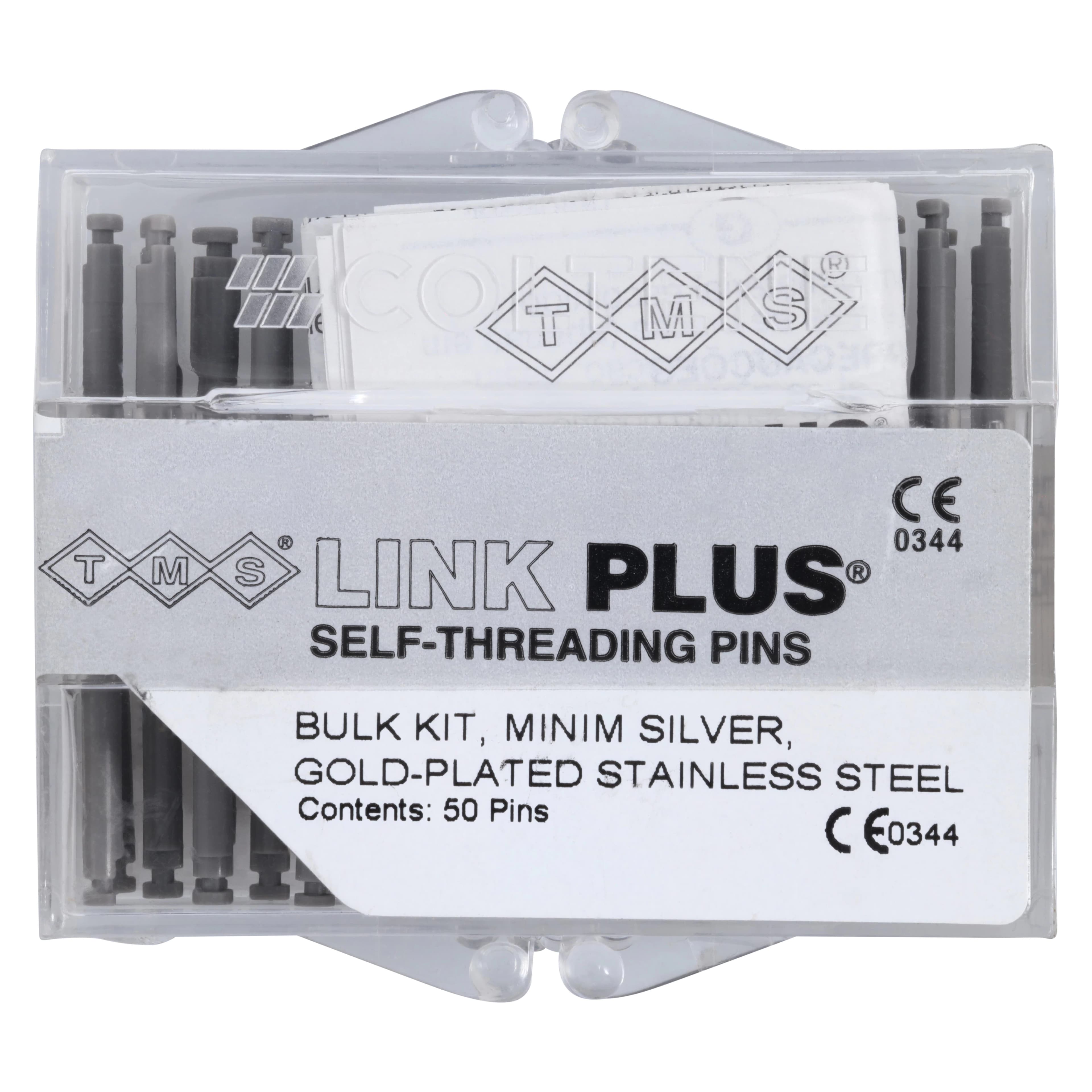 TMS Link Plus Self-Threading Pins, Gold-Plated Stainless Steel, Single-Shear, Minim, 0.021" (0.525 mm), Silver, Bulk Kit of 50, L722 - Thread Mate System Link Plus Pins, Gold-Plated Stainless Steel, Single-Shear, Minim Bulk Kit, 0.021", Silver, 50/Pk, L722 - Image 1