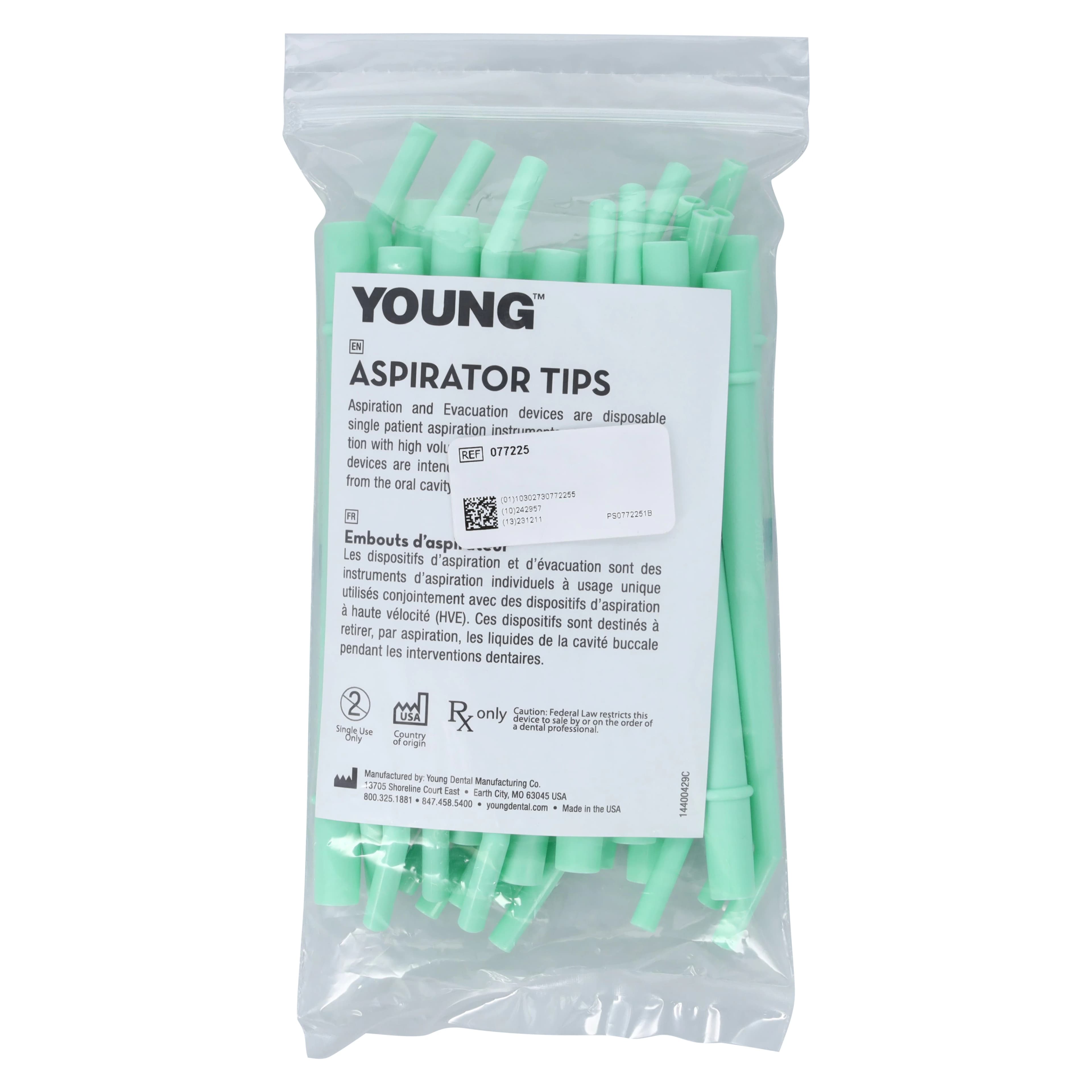 Young Dental Surg-O-Vac II Surgical Aspirator Tips, Plastic, 0.25" (6 mm) Opening, 30° Angle, Green, 25/Pk, 077225 thumbnail 3
