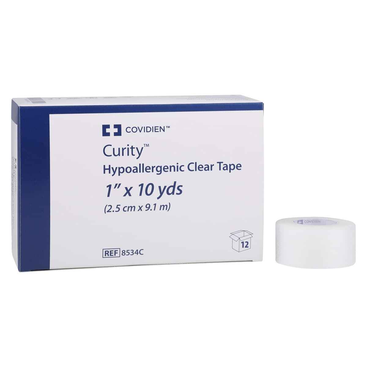Kendall Hypoallergenic Clear Medical Tape, Plastic, 1" x 10 yd, Non-Sterile, 12 Rolls/Box - Tape Kendall Hypoallerg Clear - Image 1