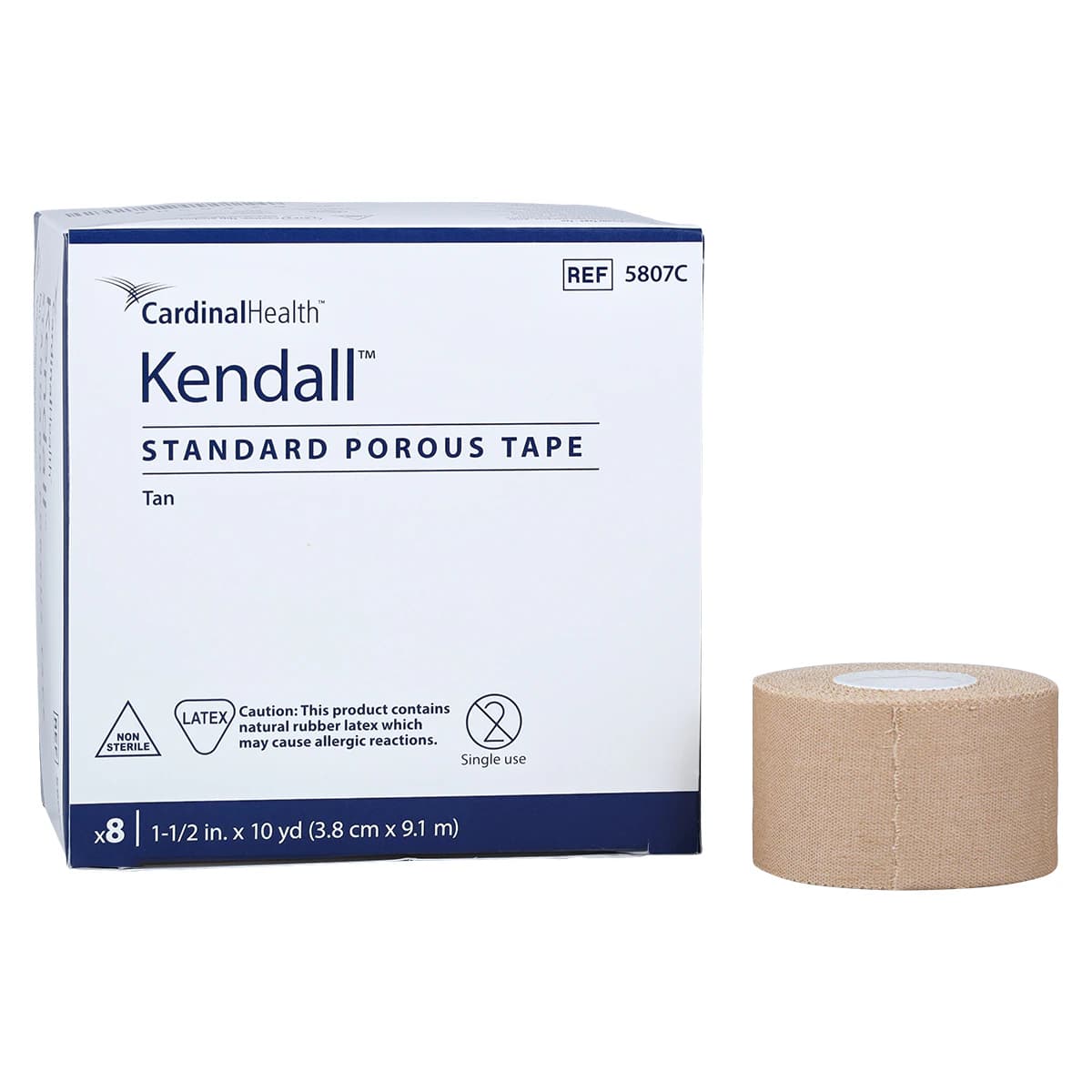 Kendall Medical Tape Cloth, 1.5" x 10 yd, Tan, Non-Sterile, 8/Box - Tape Kendall Std Porous Tan - Image 1