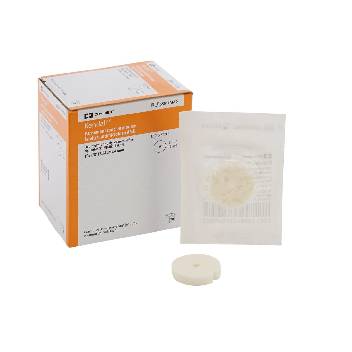 Cardinal Health AMD Antimicrobial Foam Disc Wound Dressing, 4mm Hole, Sterile, Absorbent, Latex-Free - AMD Antimicrobial Foam Disc - Image 1