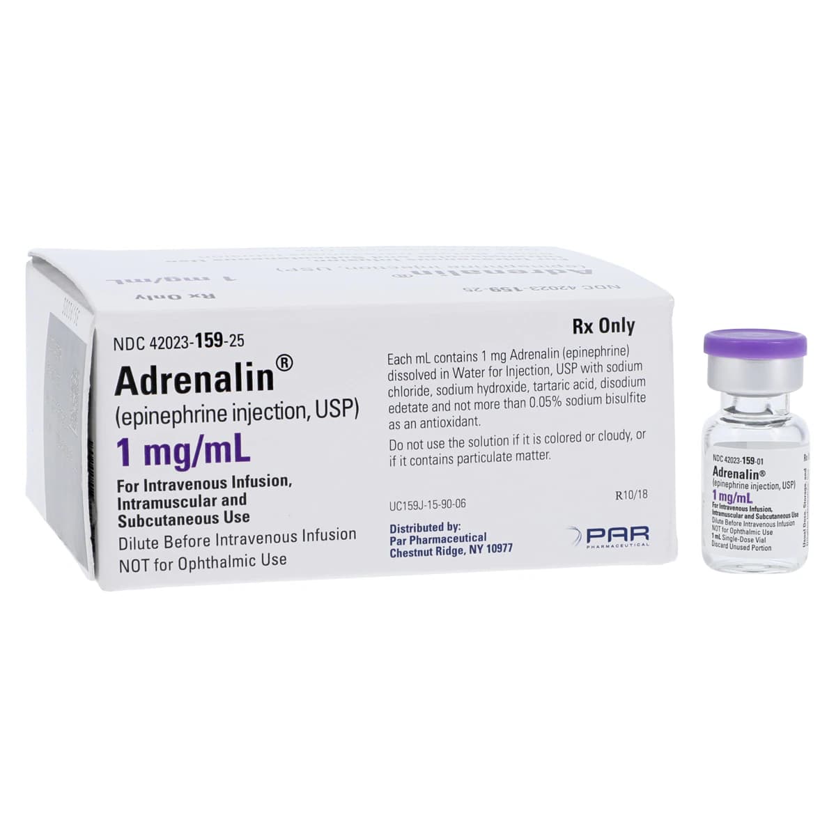 Adrenalin Injection 1mg/mL (1:1000), Single Dose Vial, 1mL, 25/Package - Adrenalin Inj SDV 1mL - Image 1