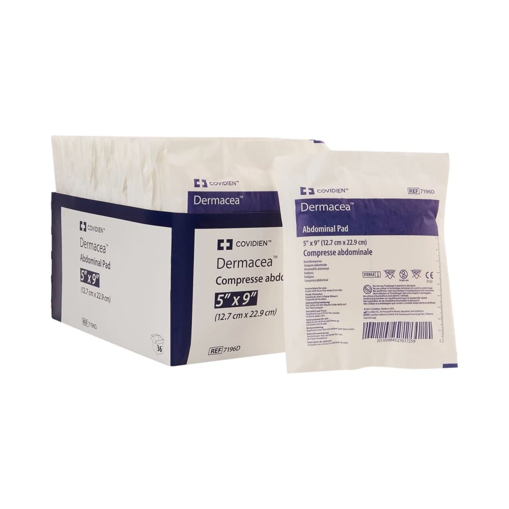 Cardinal Health Dermacea Fluff Filled ABD Pad, 5" x 9", Sterile, Not Made with Natural Rubber Latex - Pad Abdominal Dermacea ST - Image 1