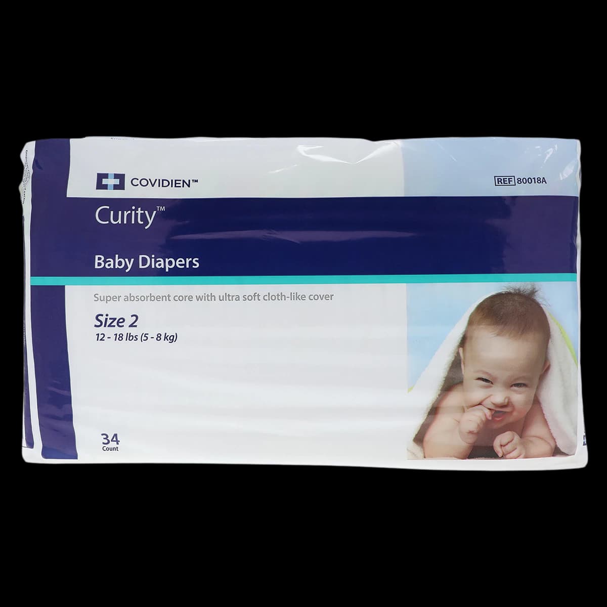 Curity Baby Diaper, Size 2, Heavy Absorbency, Small/Medium, 12-18 lbs, 34/Pack - Diaper Curity Baby Size 2 - Image 1