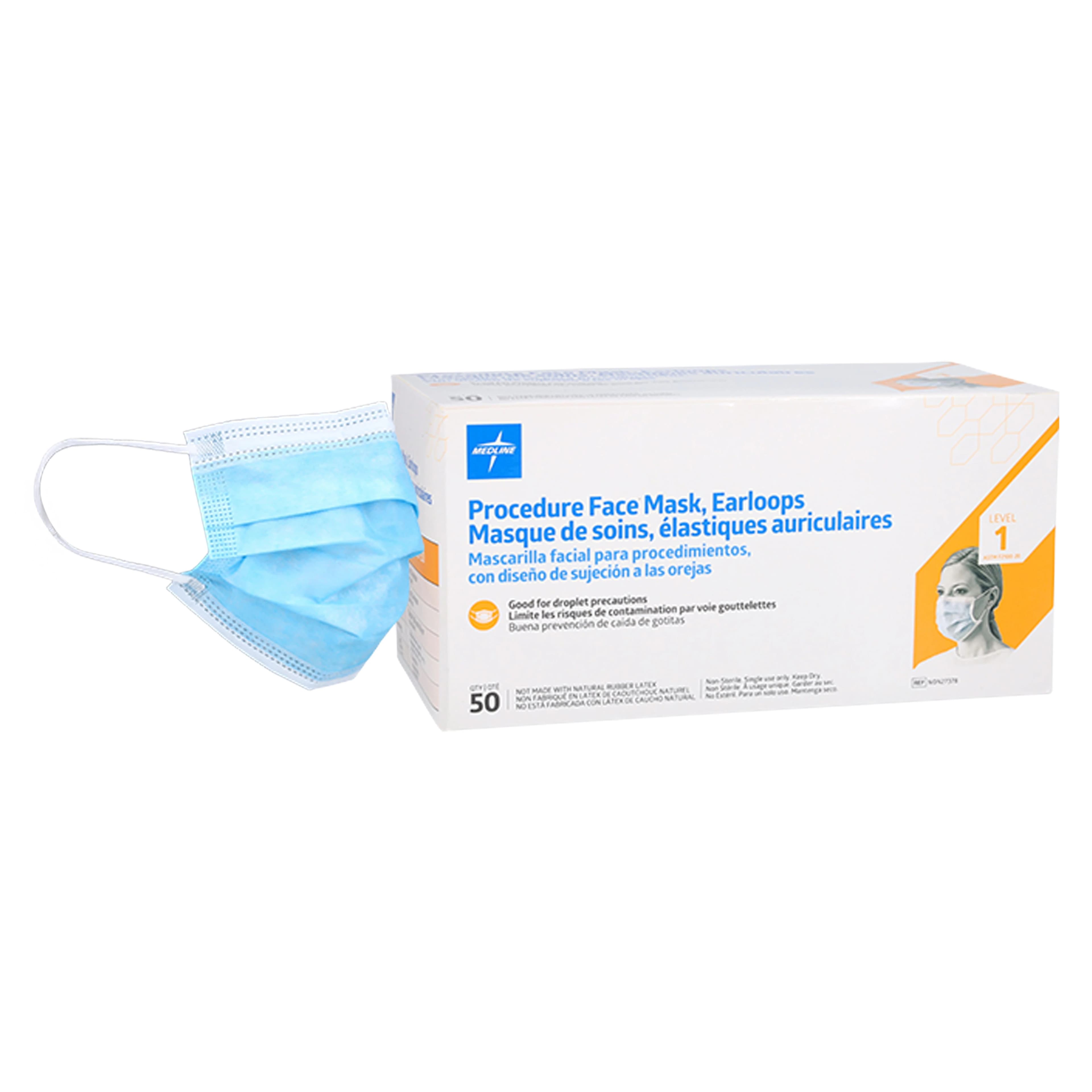 Medline Vizient Procedure Mask, ASTM Level 1, Blue, Disposable, Latex-Free, 50/Box - Vizient Mask Proced Face Basic - Image 1