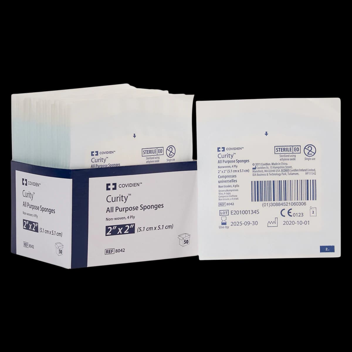 Curity Gauze Sponge, 4 Ply Sterile, 2" x 2", Non-Woven, Rayon/Polyester Blend, 8042 - Sponge Curity Nonwvn 4Ply ST - Image 1