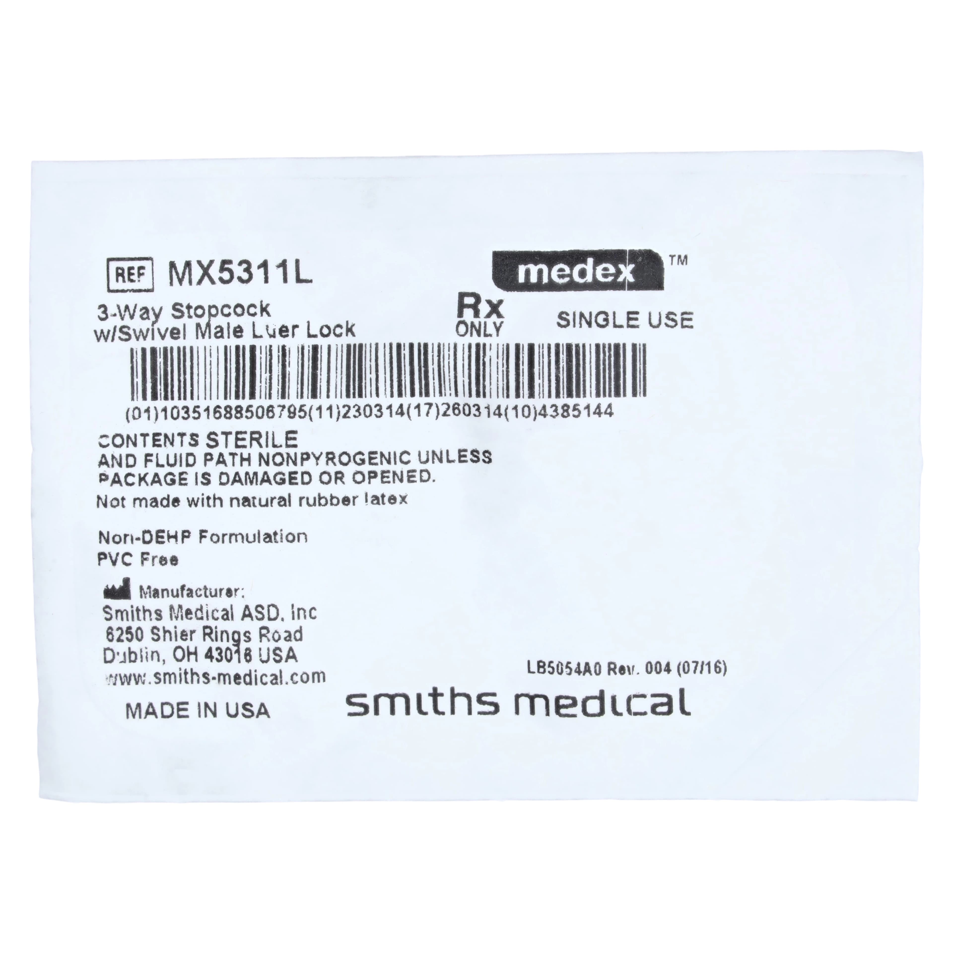 Medex 3-Way Stopcock with Swivel Male Luer Lock, Sterile, Non-DEHP/Non-PVC, Latex-Free, 50/Case - Stopcock W/swivel Leur Lk Male - Image 1