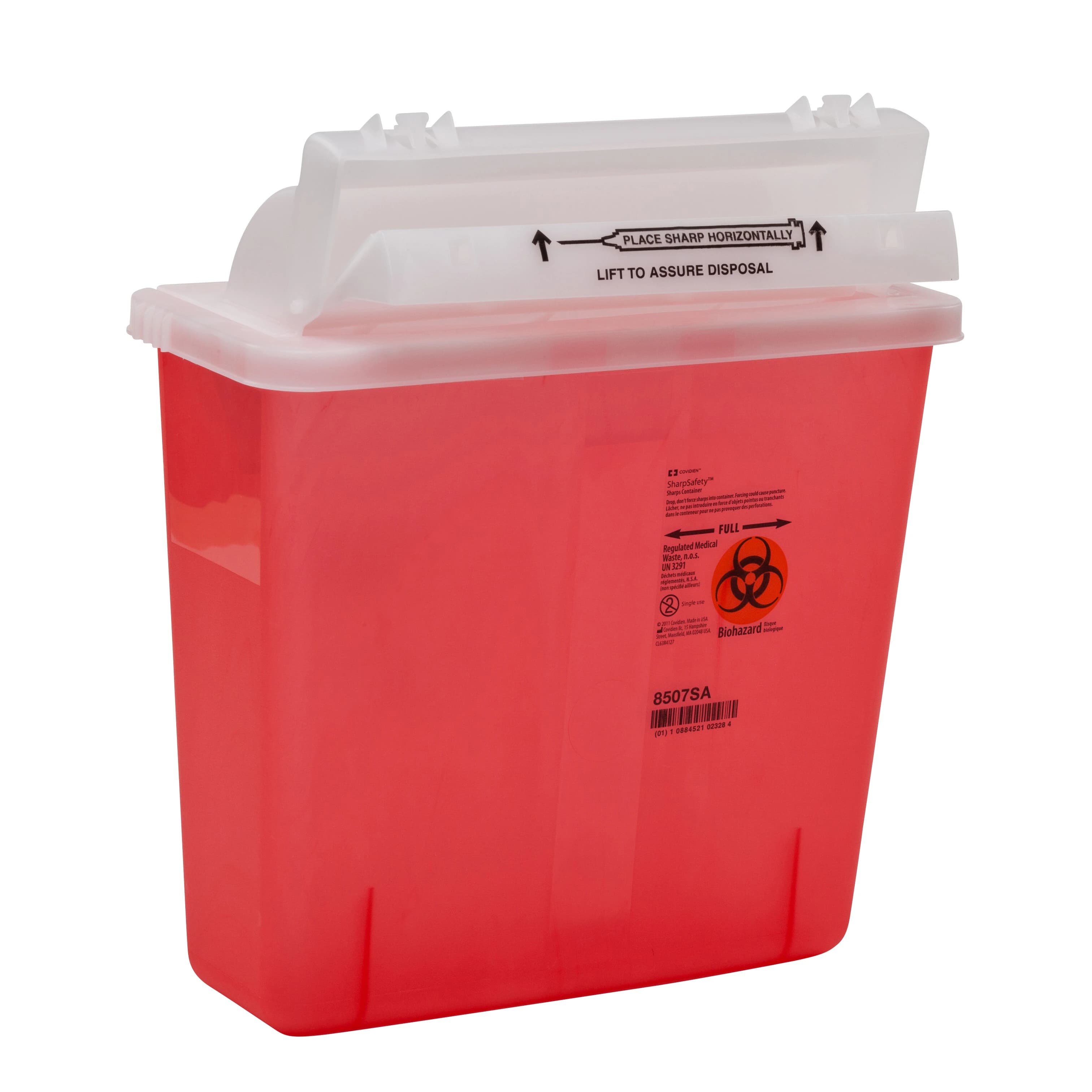 SharpStar In-Room Sharps Container with Counterbalanced Lid, 5 Qt, Transparent Red, 8507SA - SharpStar Sharps Containers, with Counterbalanced Lid, 5 Qt, Transparent Red, 1/Pk, 8507SA - Image 1