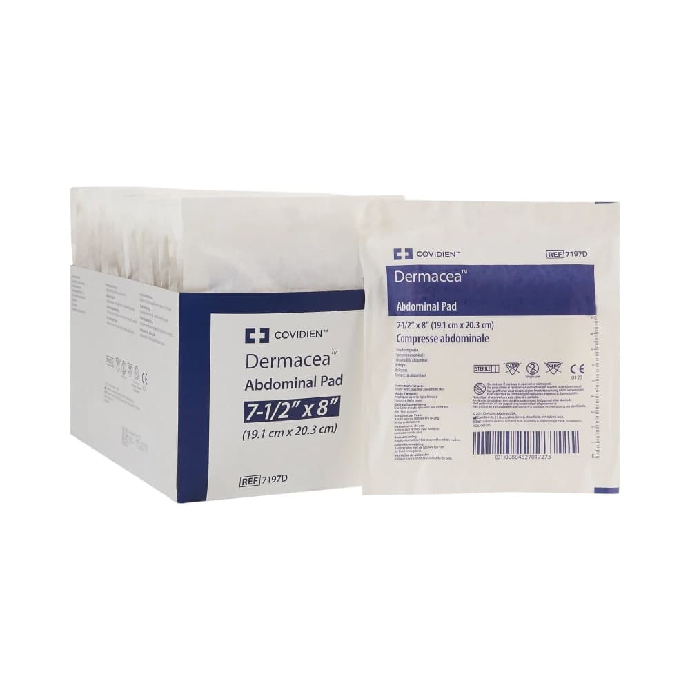 Dermacea Fluff Filled ABD Pad, 8" x 7.5", Sterile, 18/Box, 7197D - Pad Abdominal Dermacea ST - Image 1
