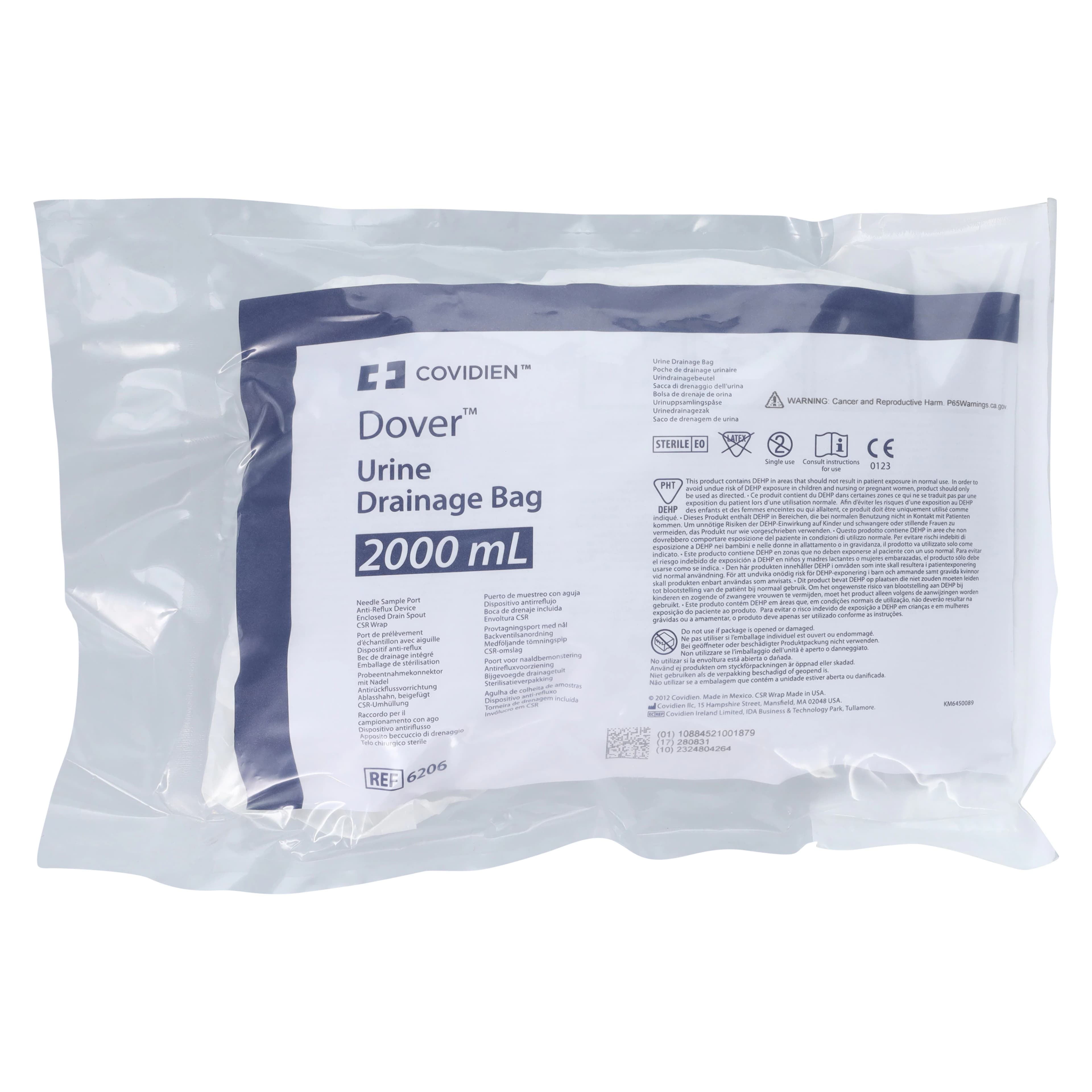 Dover Urinary Drainage Bag, 2000cc, Disposable, Anti-Reflux Chamber - Urinary Drainage Bag - Image 1