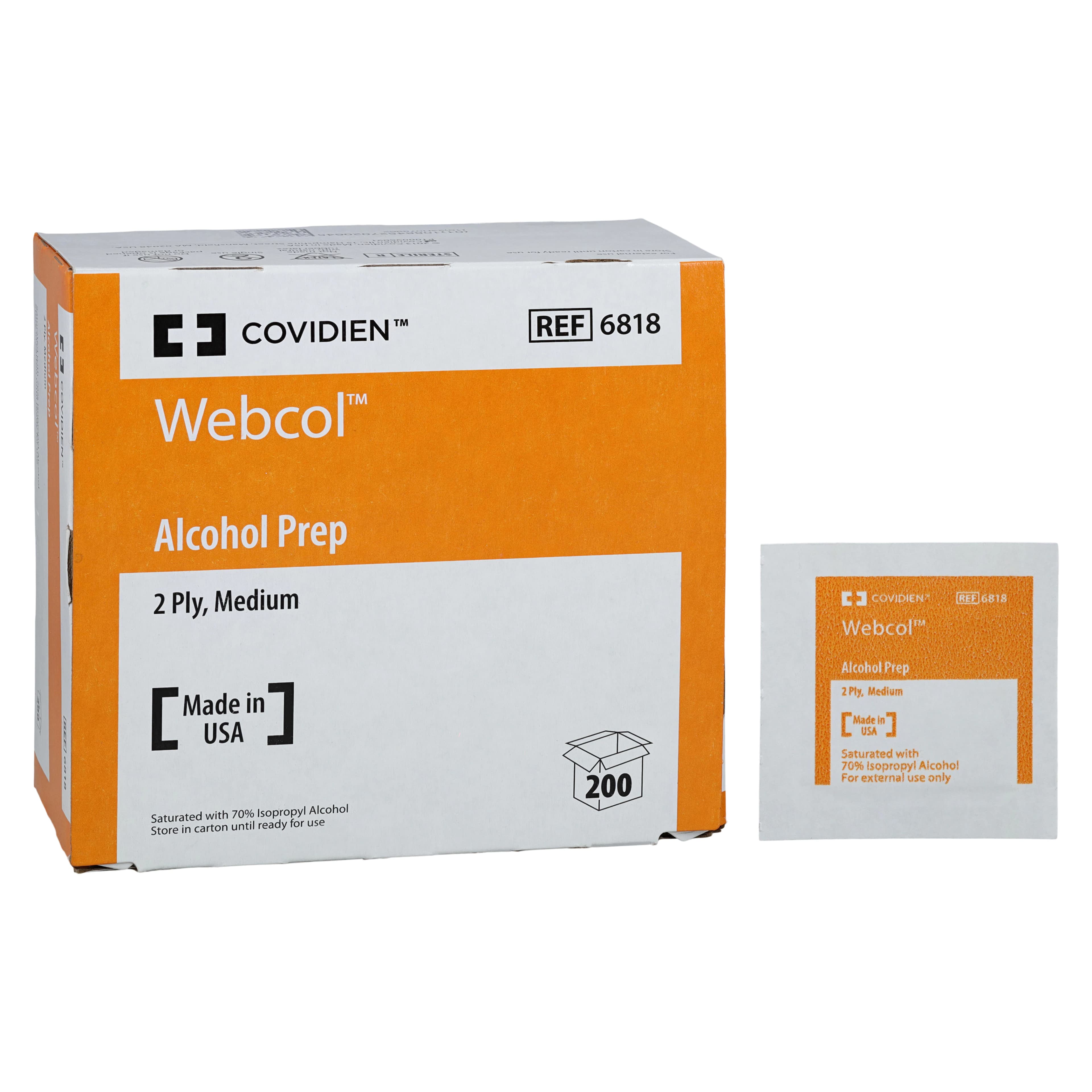 Webcol Alcohol Prep Pads, 70% Isopropyl Alcohol, 2 Ply, Medium, Non-Woven, Sterile, 200/Box thumbnail 2