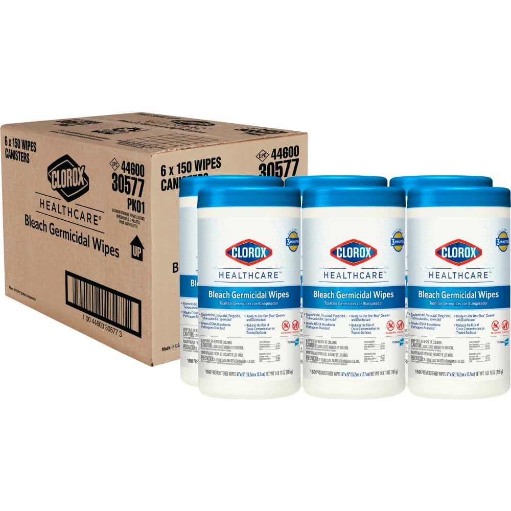 Clorox Healthcare Bleach Germicidal Wipes, 6" x 5", Canister of 150, EPA 67619-12 thumbnail 5