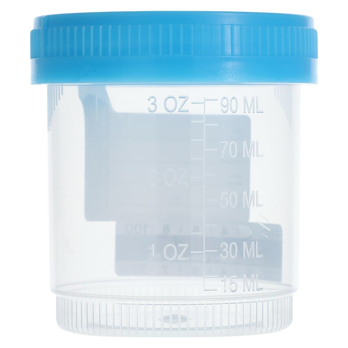 Andwin Scientific Sterile Urine Specimen Container with Temperature Strip, 3 oz, Blue Screw Cap, Clear, 400/Box thumbnail 2