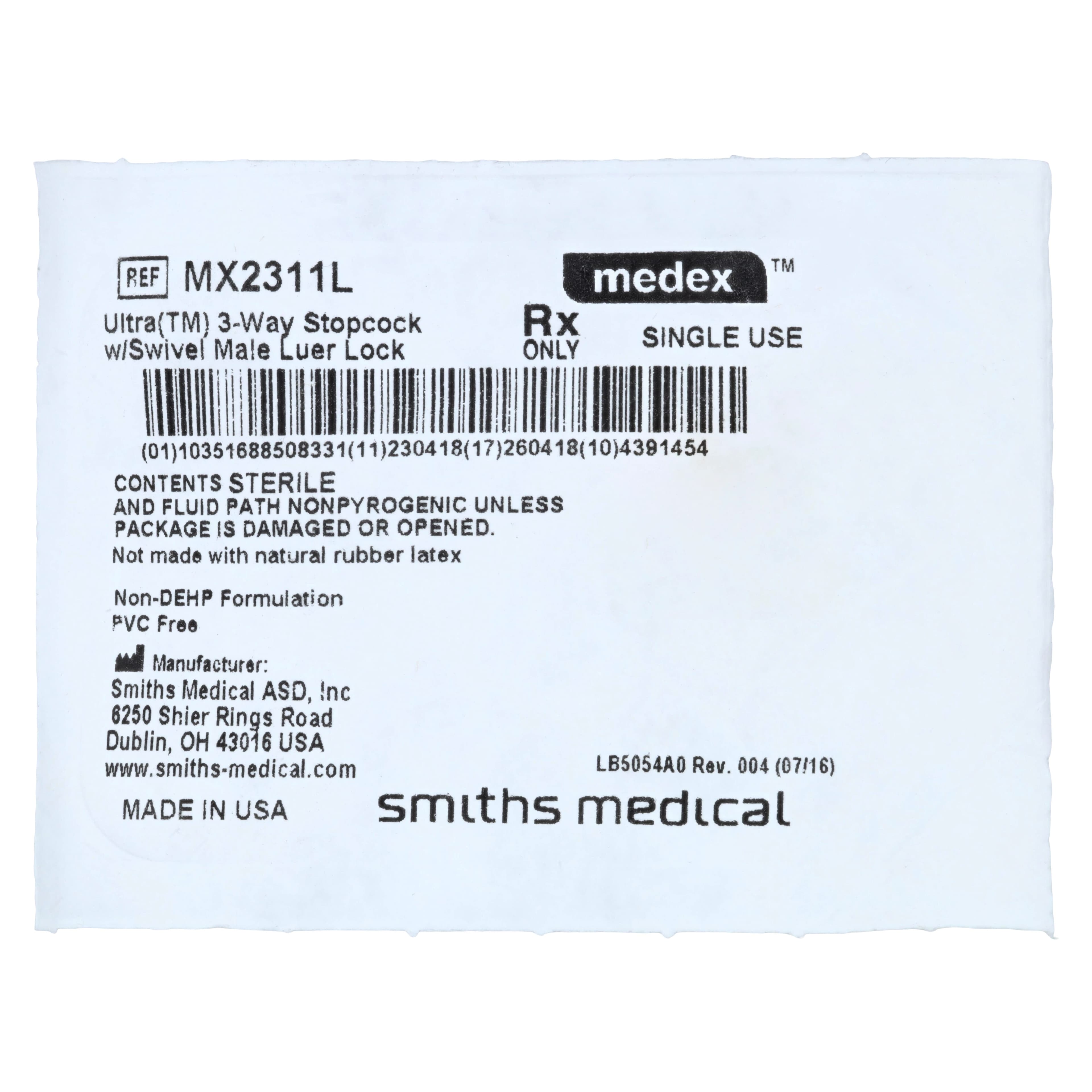 ICU Medical Ultra 3-Way Stopcock, Swivel Male Luer Lock, Small Bore, Sterile, Disposable, Each thumbnail 3
