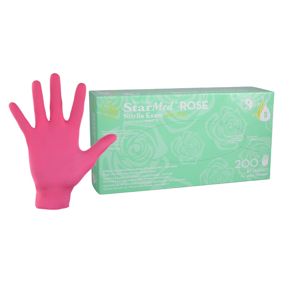 Sempermed StarMed Rose Nitrile Exam Gloves, Small, Powder-Free, Latex-Free, with Aloe & Vitamin E, 200/Box, SMNR202 thumbnail 2
