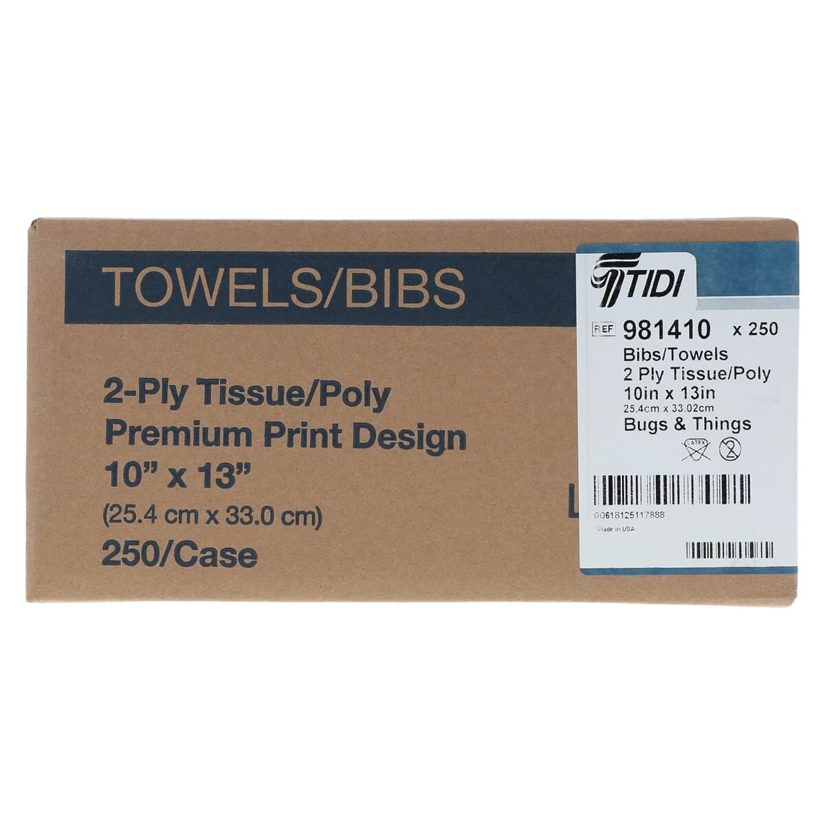 Tidi Choice Bugs & Things Patient Bib/Towel, 2-Ply Tissue with Poly Backing, Waffle-Embossed, 10" x 13", 250/Case, 981410 thumbnail 3