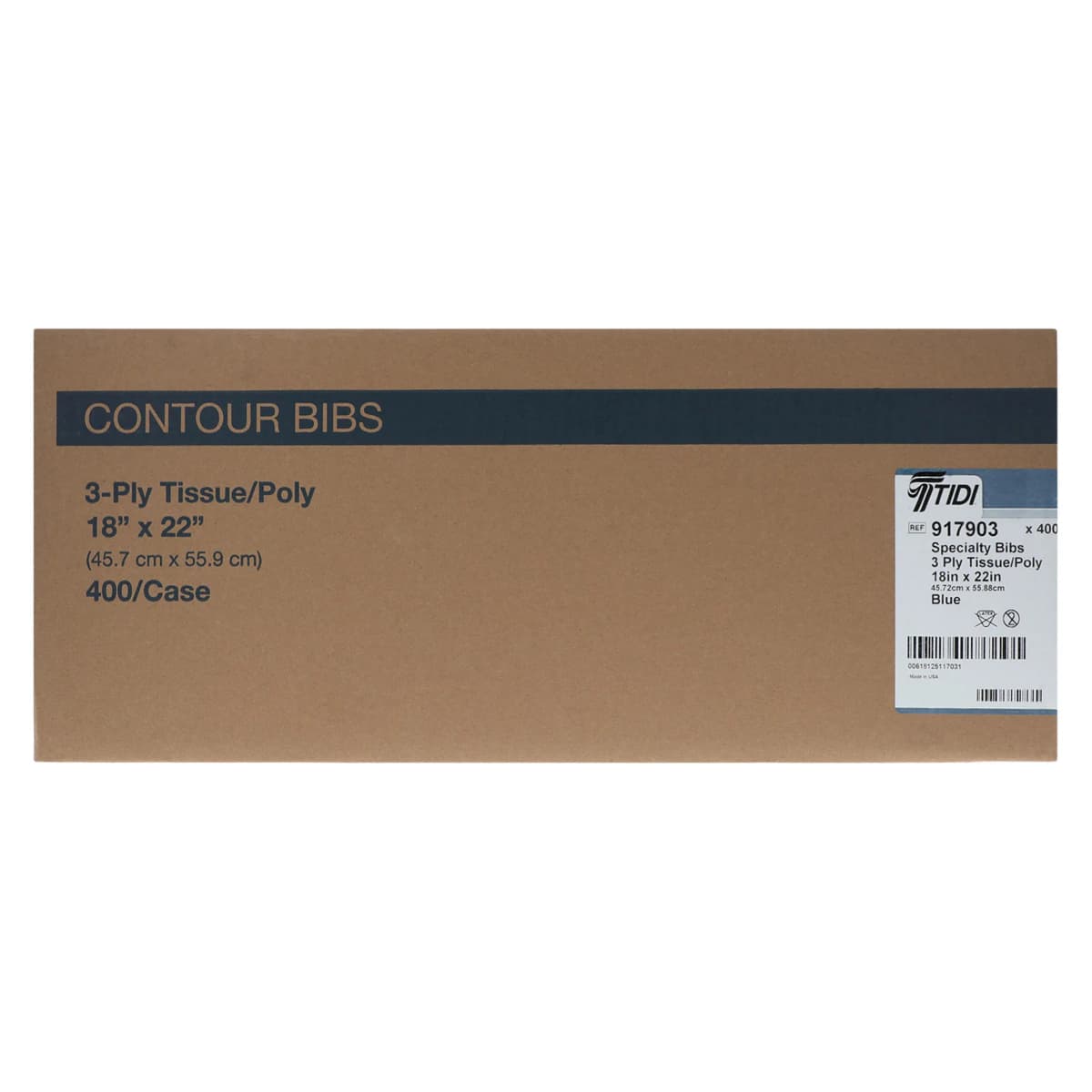 Tidi Products Ultimate Contour Neck Patient Bib, 3-Ply Tissue with Poly-Back, Blue, 18" x 22", 400/Case, 917903 thumbnail 3
