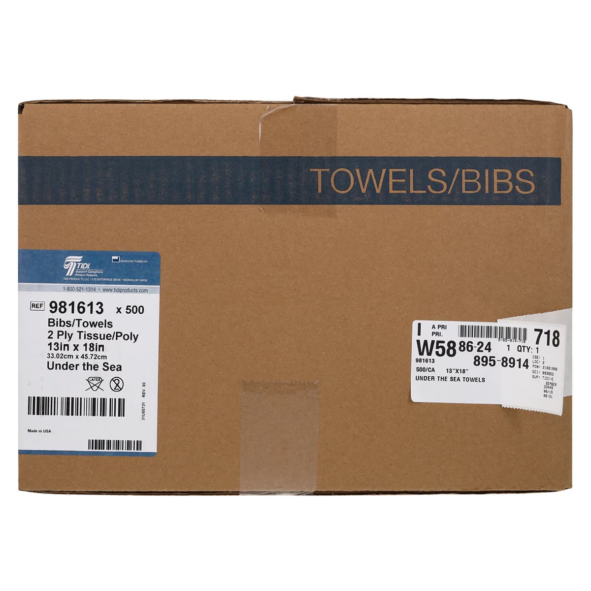 Tidi Products Under the Sea Patient Bibs, 2+1-Ply, 13" x 18", 500/Case, 981613 thumbnail 3