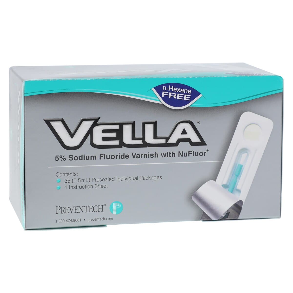 Vella 5% Sodium Fluoride Varnish, Bubble Gum, Clear, Xylitol, Unit Dose 0.5 mL, 35/Box - Vella Bubble Gum Varnish 5% Fluoride (35) - Image 1