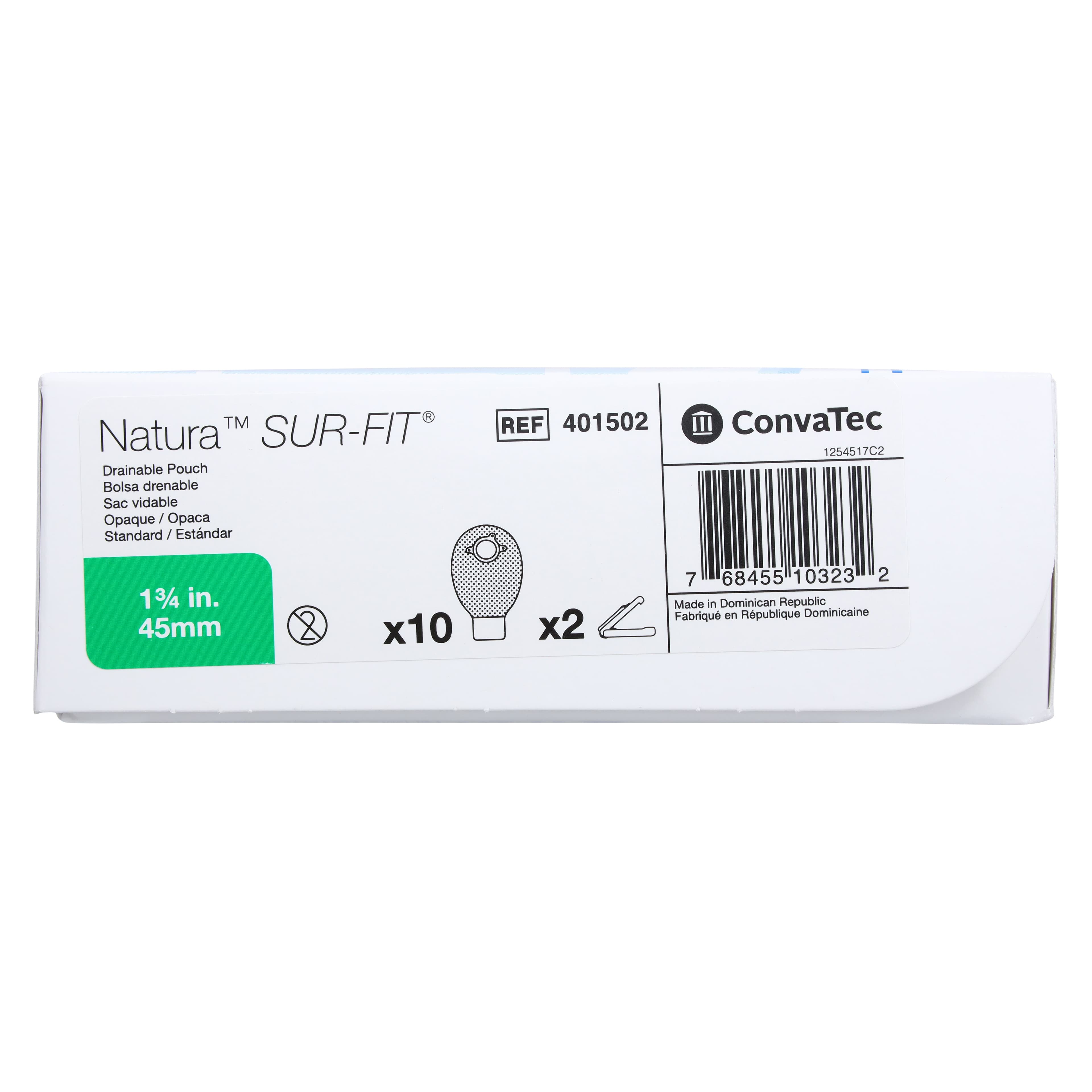 ConvaTec SUR-FIT Natura 2-Piece Drainable Ostomy Pouch, 1-3/4" Flange, 12" Length, Opaque, 10/Box thumbnail 2